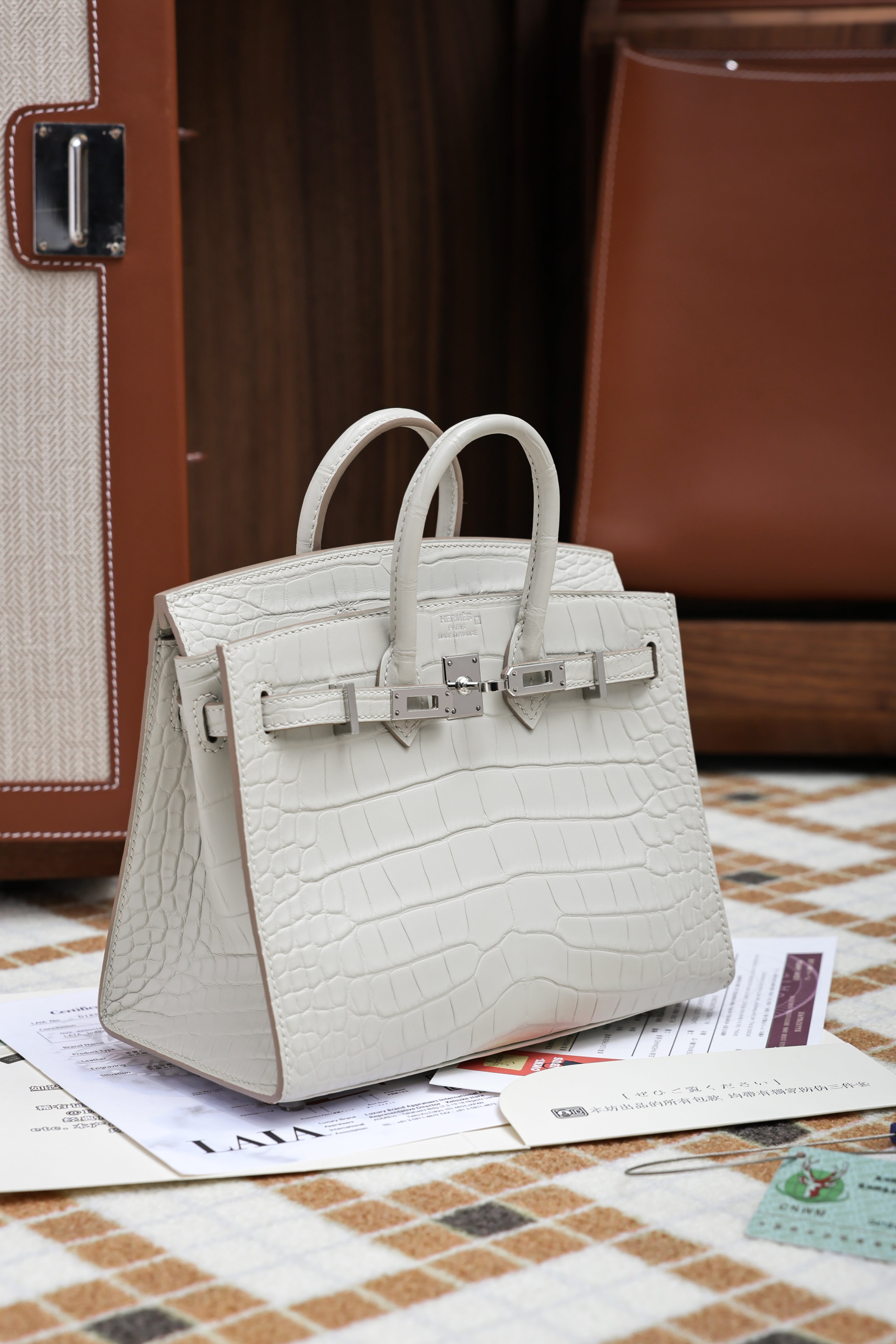 BK-2024 All Handmade Sliver Hardware White  Matte American crocodile leather
