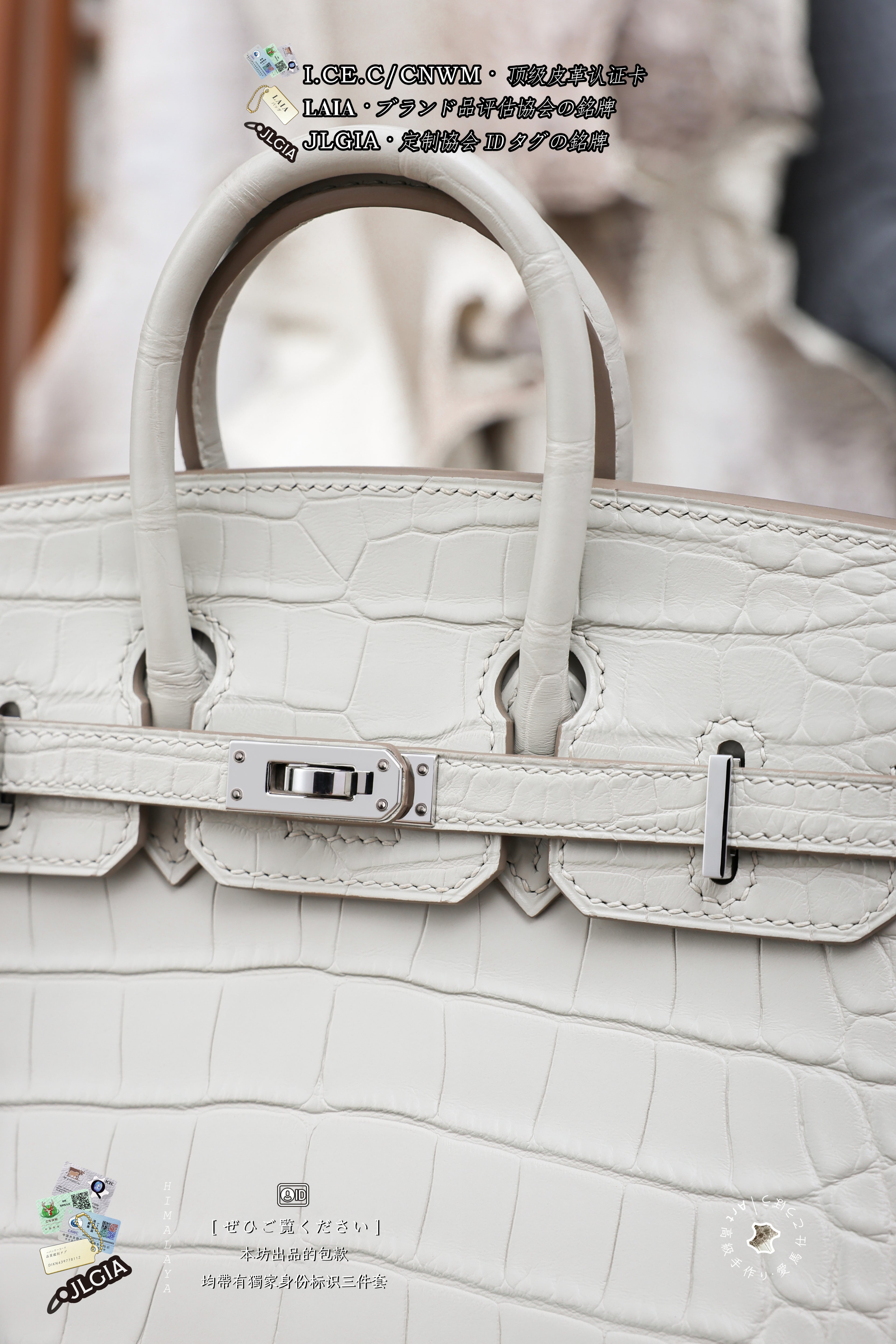 BK-2024 All Handmade Sliver Hardware White  Matte American crocodile leather
