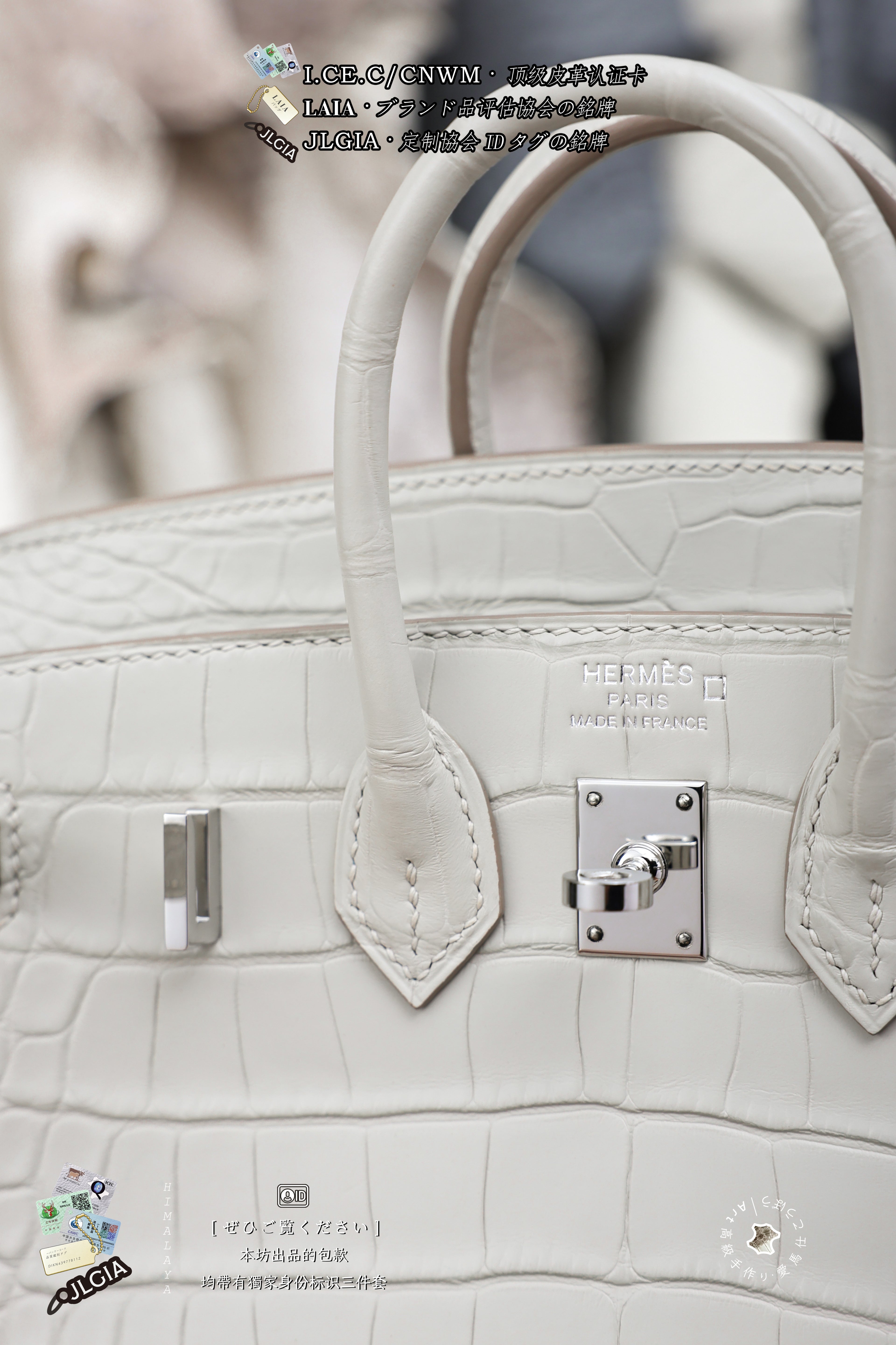 BK-2024 All Handmade Sliver Hardware White  Matte American crocodile leather