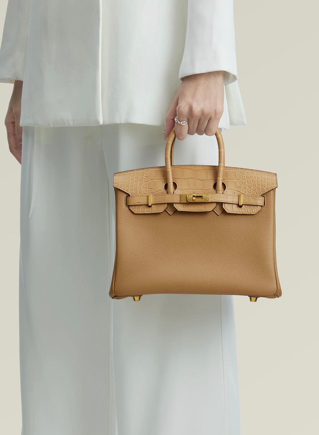 Birkin- All Handmade Golden / Sliver Chai  Crocodile/togo leather