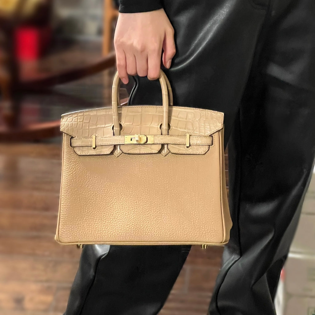 Birkin- All Handmade Golden / Sliver Chai  Crocodile/togo leather