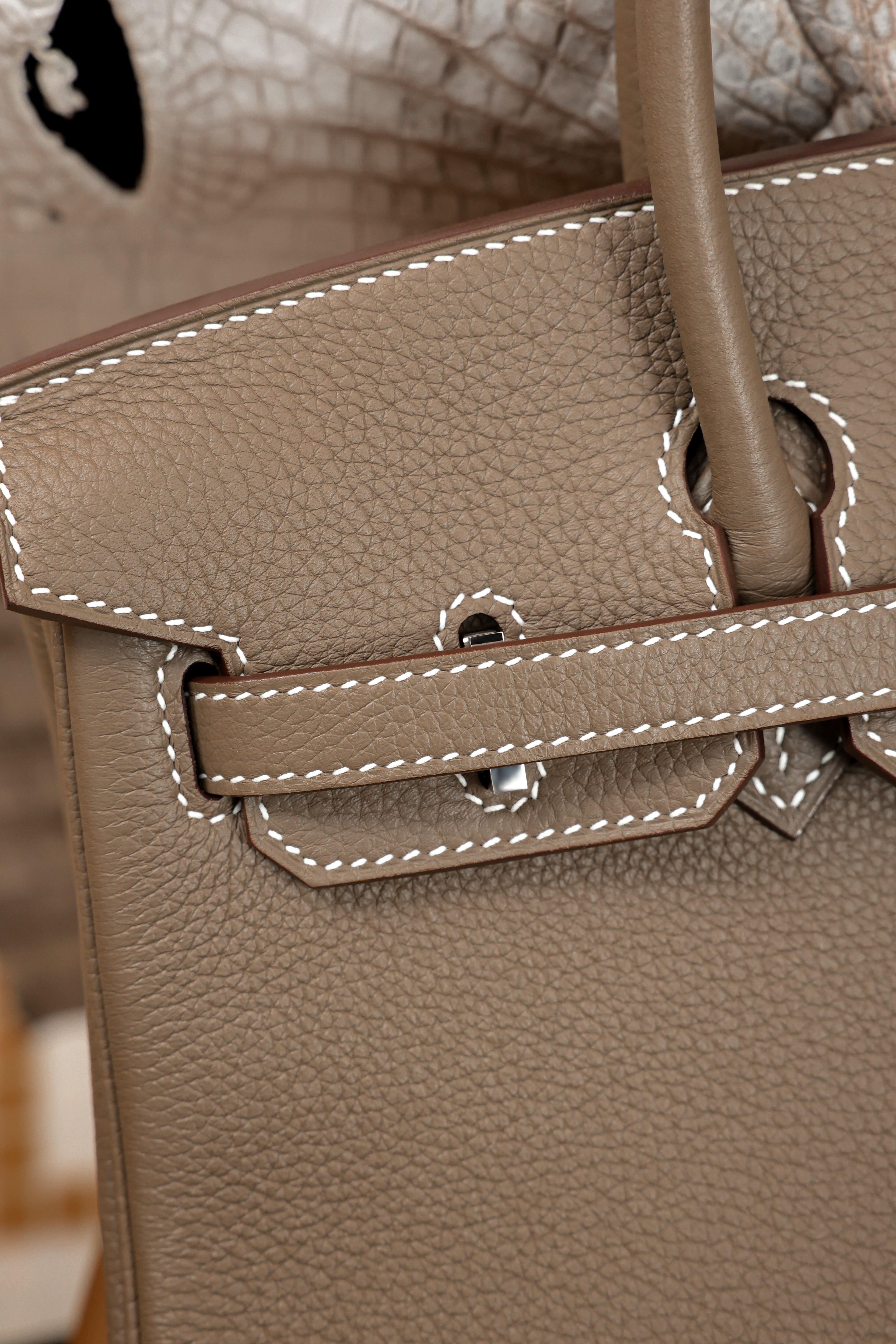 Birkin- All Handmade Golden / Sliver Etoupe swift leather