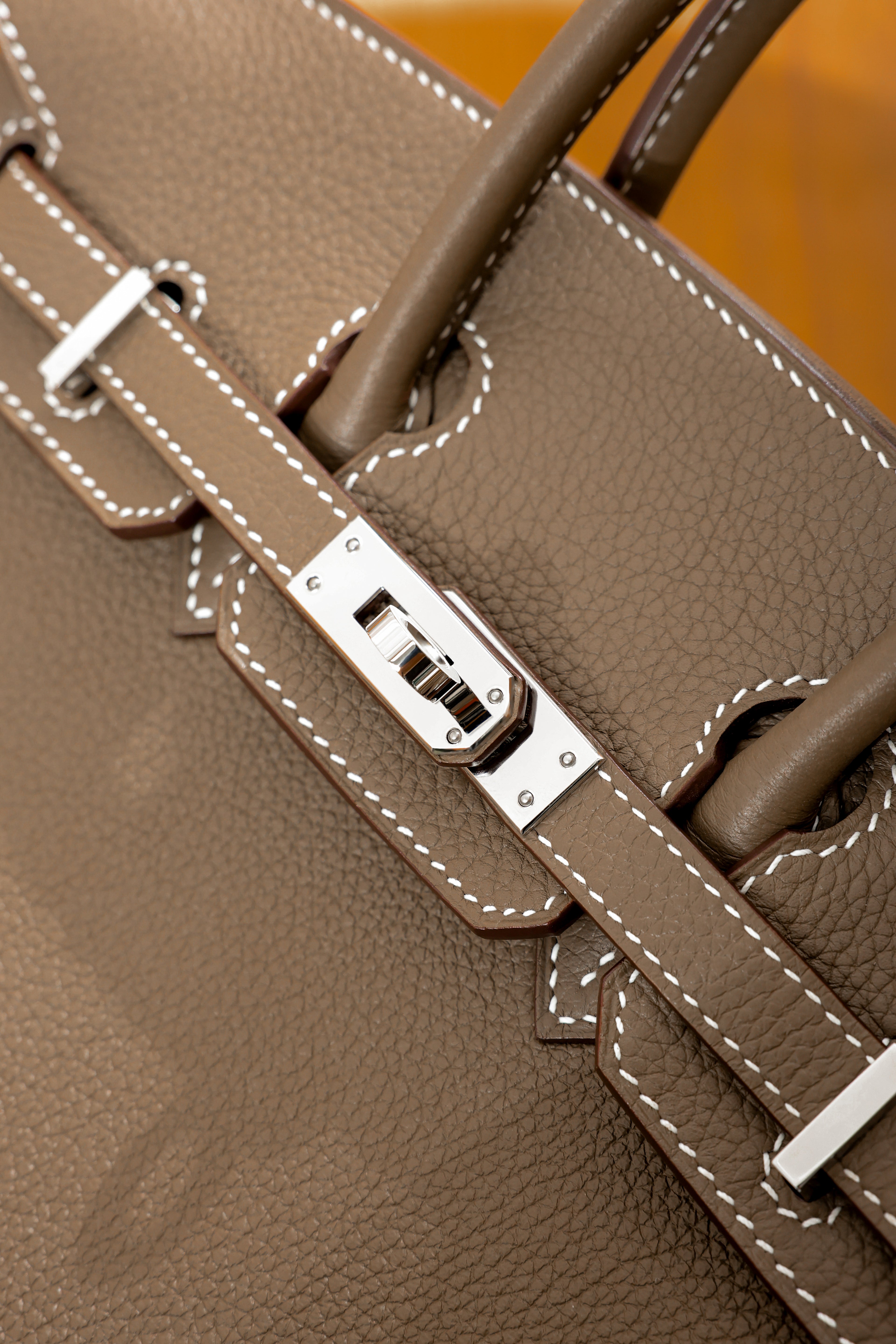 Birkin- All Handmade Golden / Sliver Etoupe swift leather