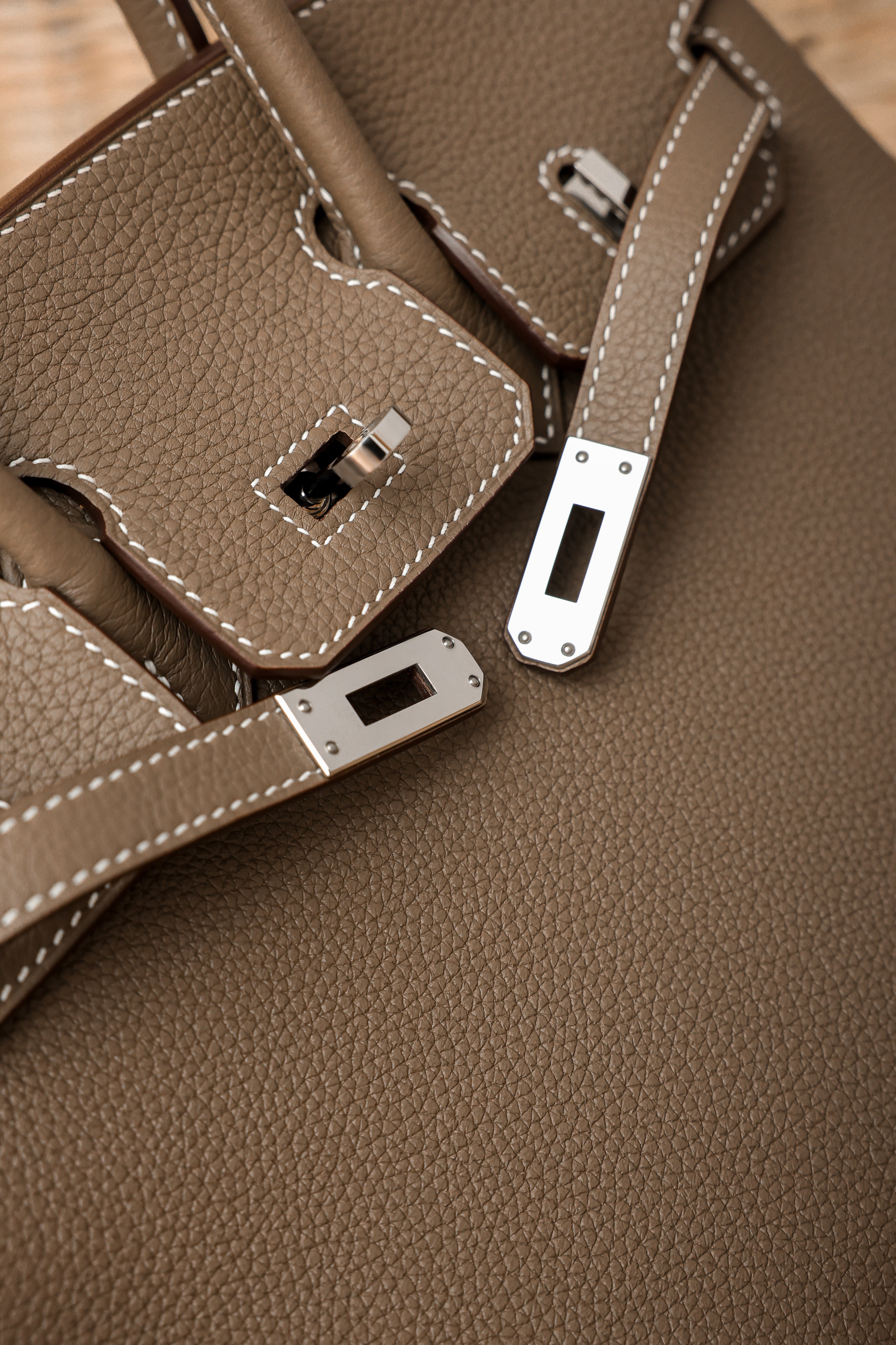 Birkin- All Handmade Golden / Sliver Etoupe swift leather