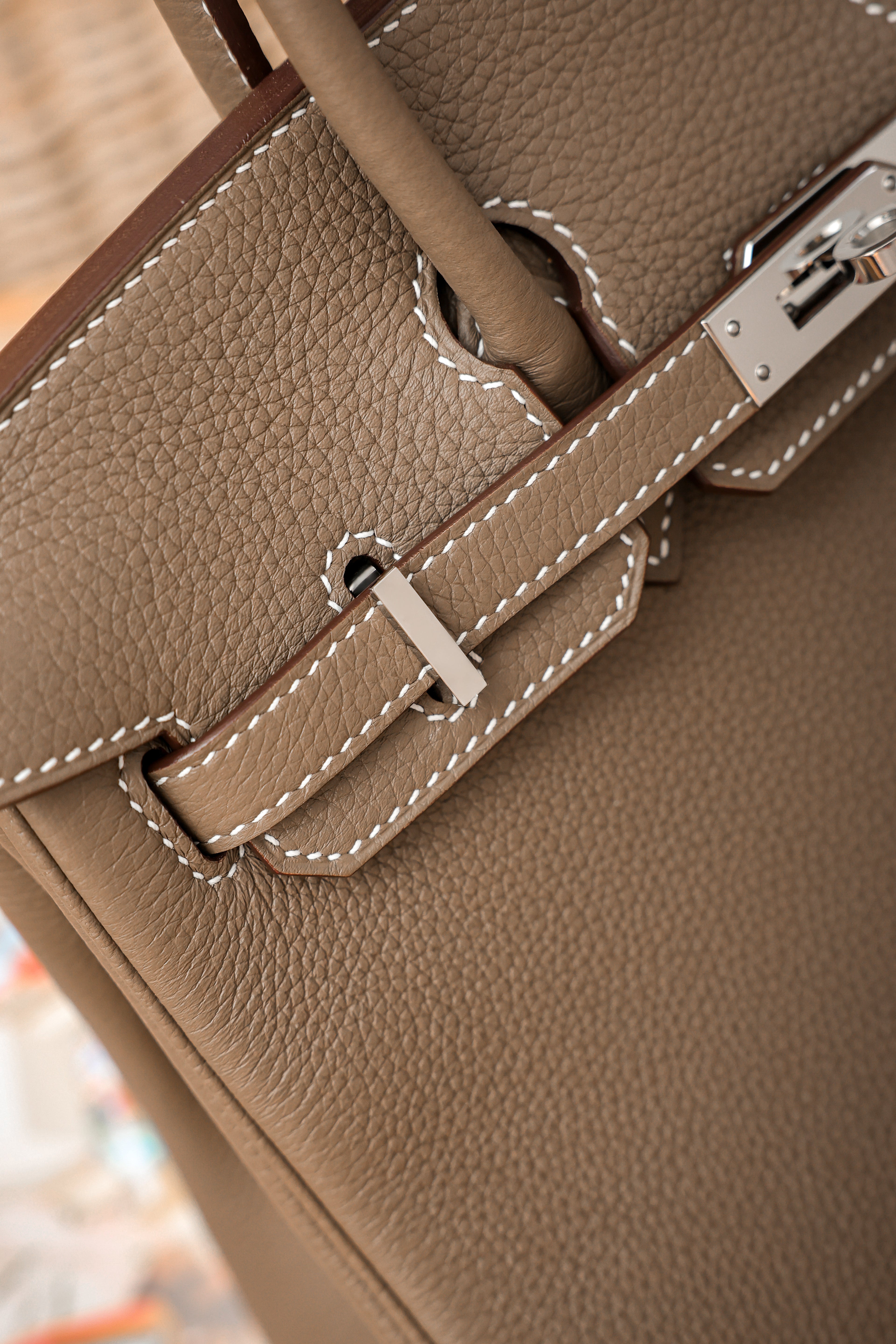 Birkin- All Handmade Golden / Sliver Etoupe swift leather