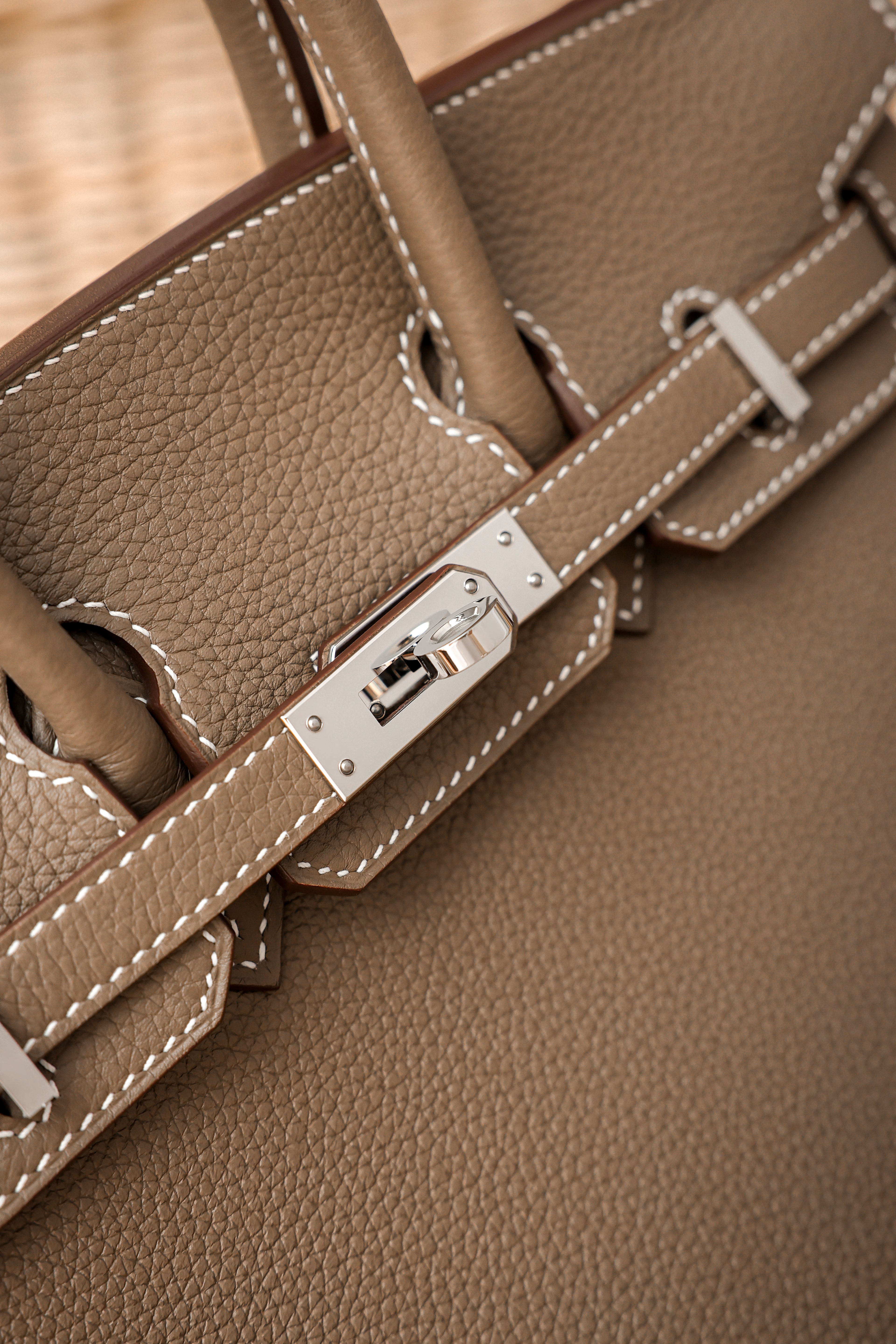 Birkin- All Handmade Golden / Sliver Etoupe swift leather