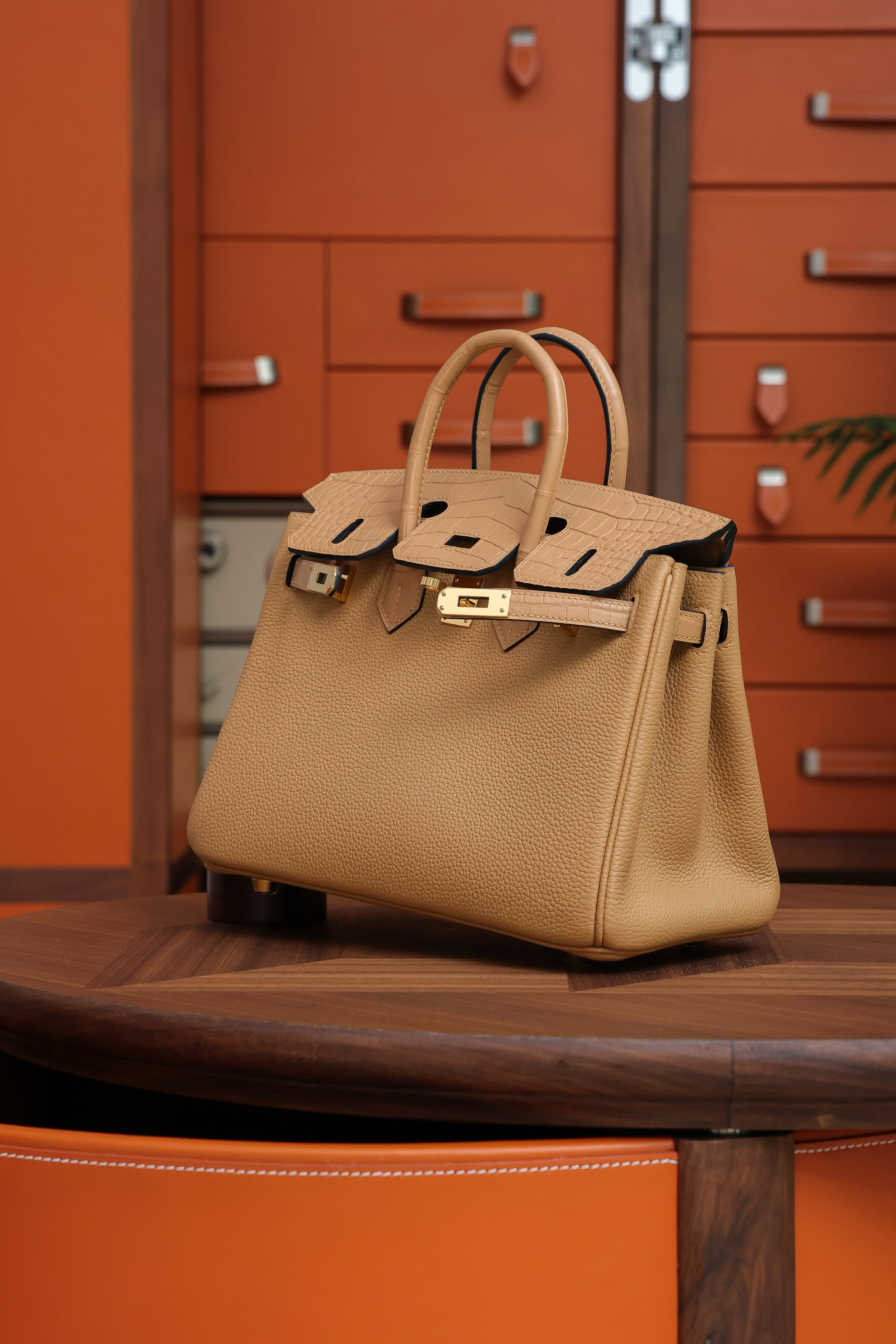 Birkin- All Handmade Golden / Sliver Chai  Crocodile/togo leather