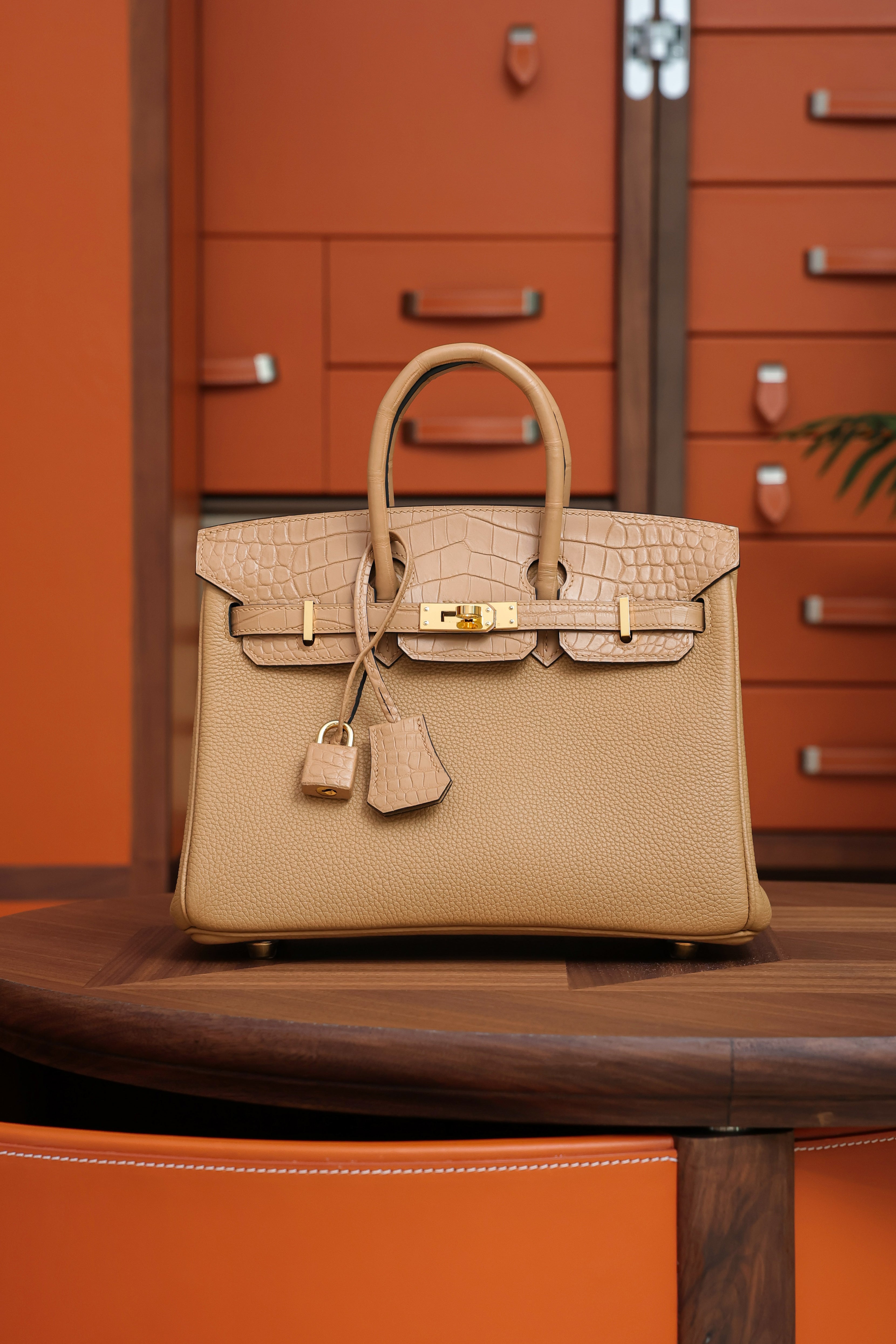 Birkin- All Handmade Golden / Sliver Chai  Crocodile/togo leather