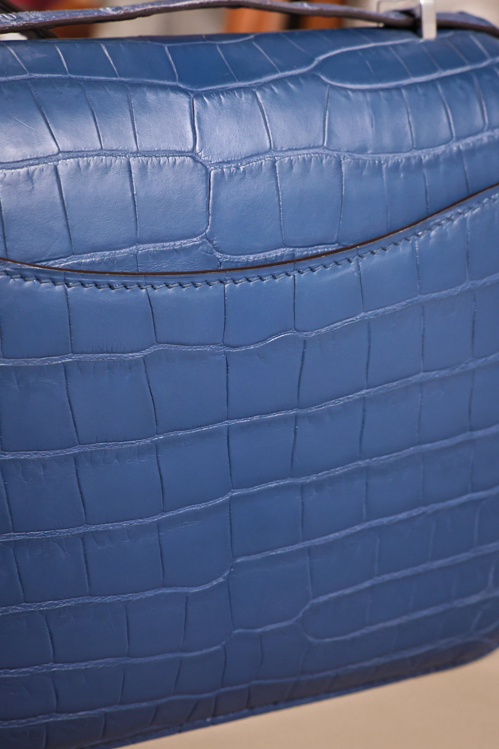 Constance- All Handmade Golden / Sliver Ocean blue Crocodile leather