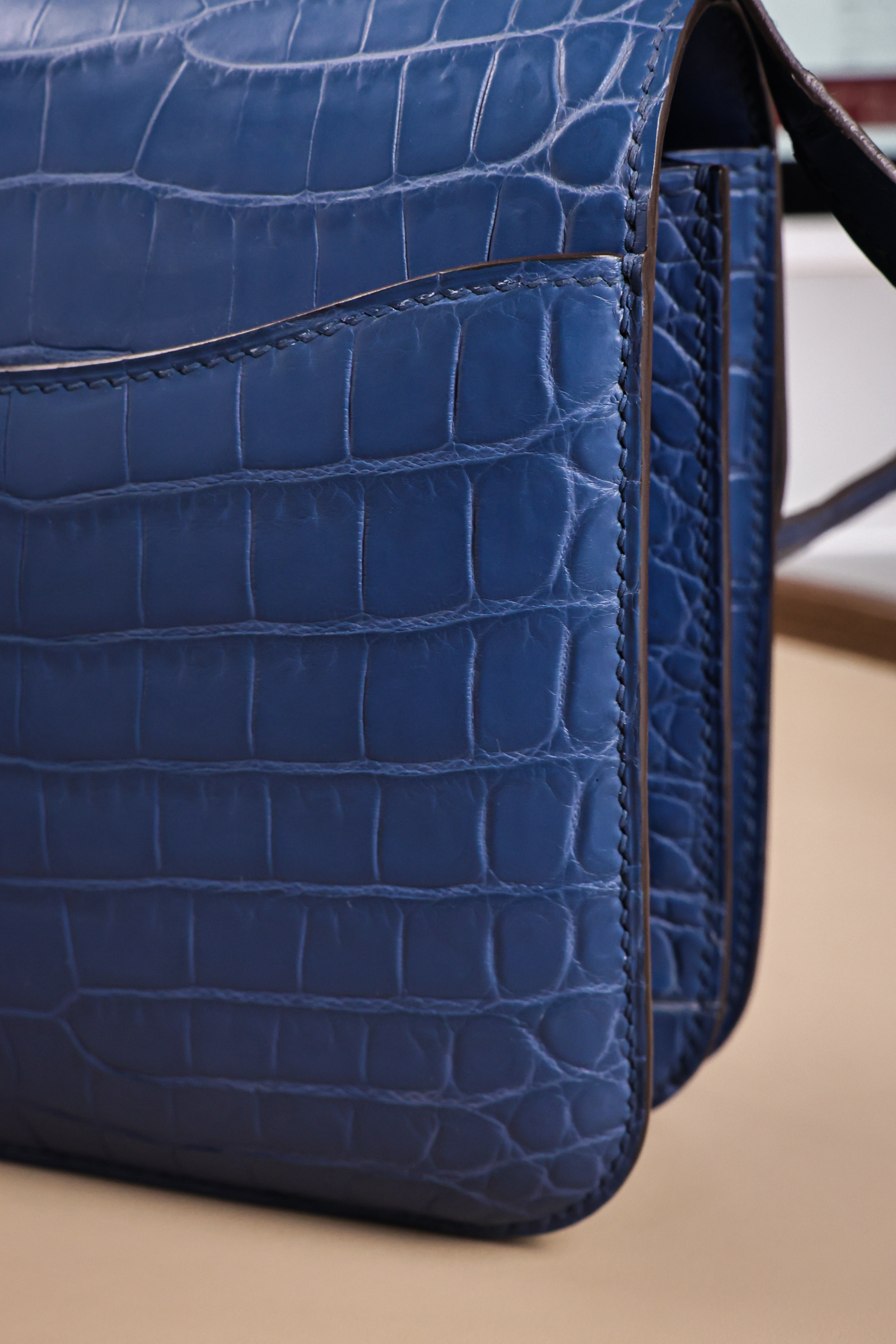 Constance- All Handmade Golden / Sliver Ocean blue Crocodile leather