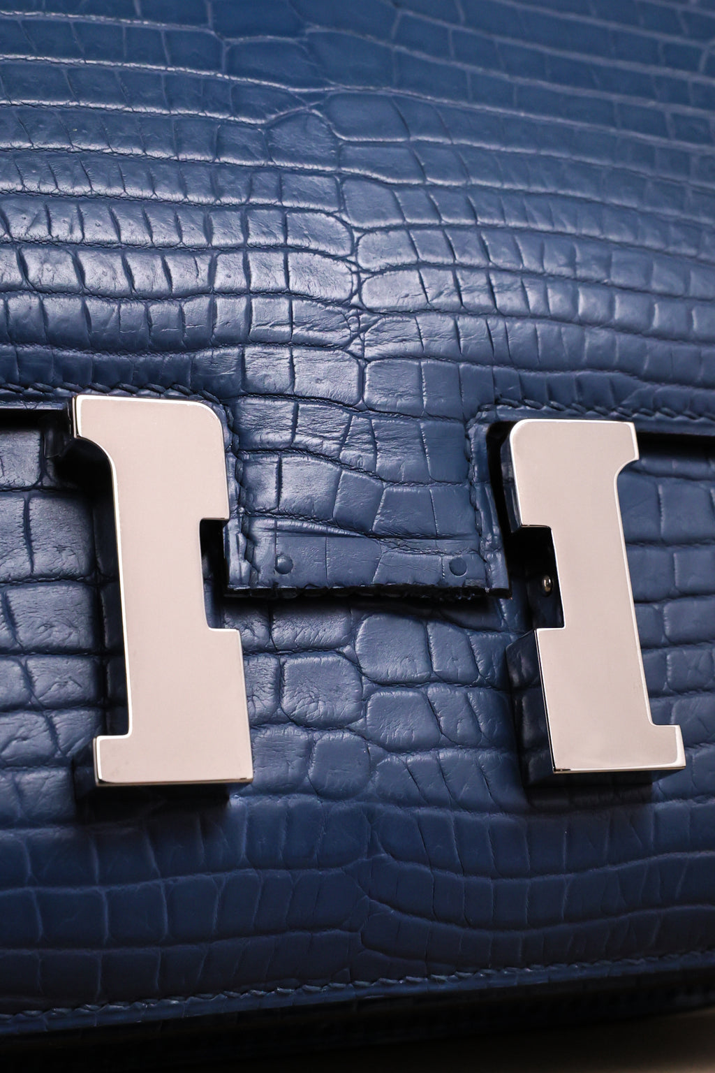 Constance- All Handmade Golden / Sliver Ocean blue Crocodile leather