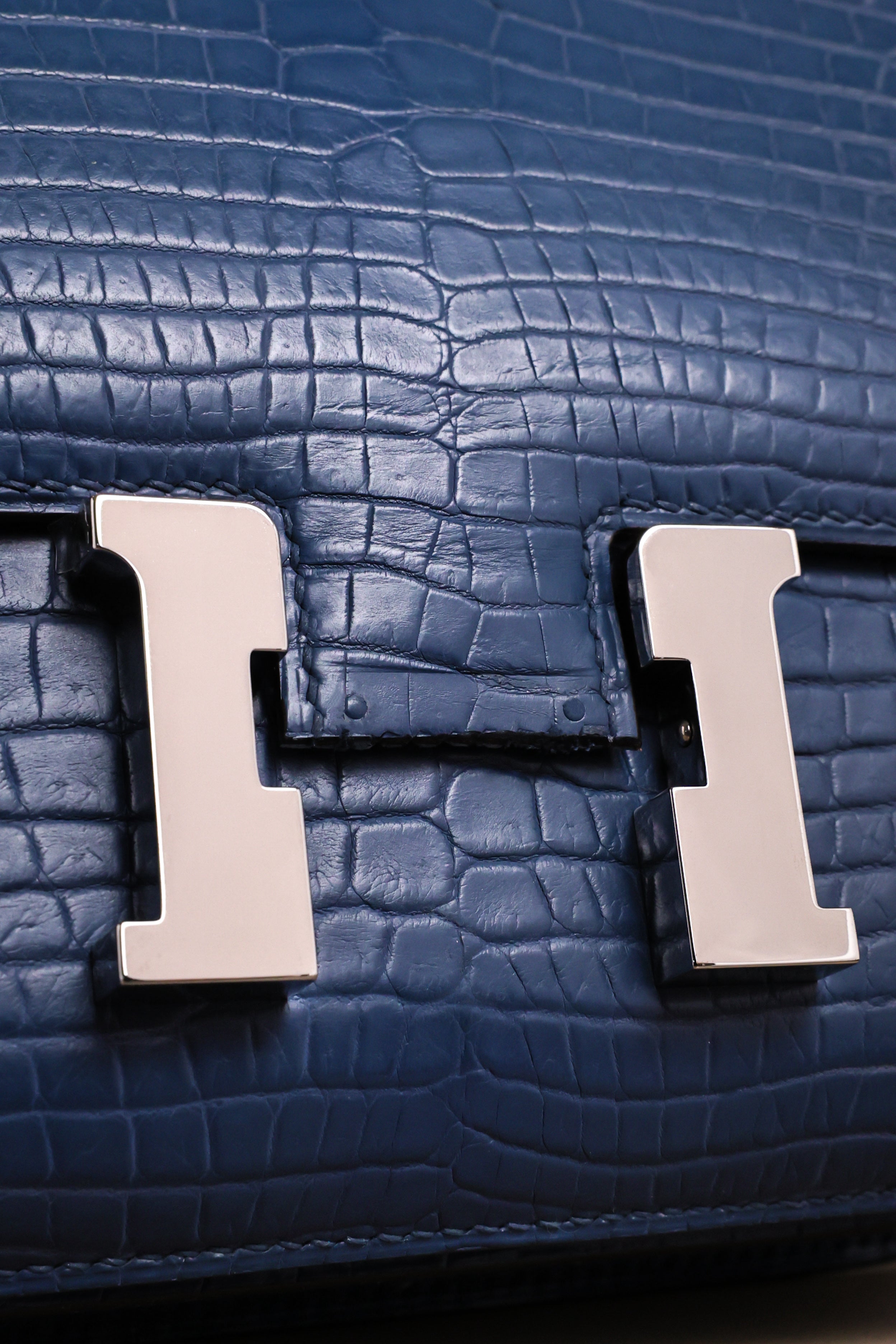 Constance- All Handmade Golden / Sliver Ocean blue Crocodile leather