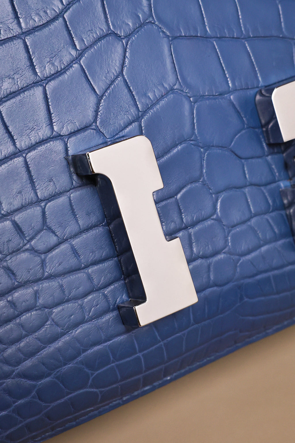 Constance- All Handmade Golden / Sliver Ocean blue Crocodile leather