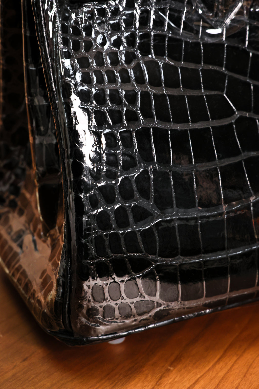 BK-2024 All Handmade Sliver Hardware Noir Bright surface American crocodile leather