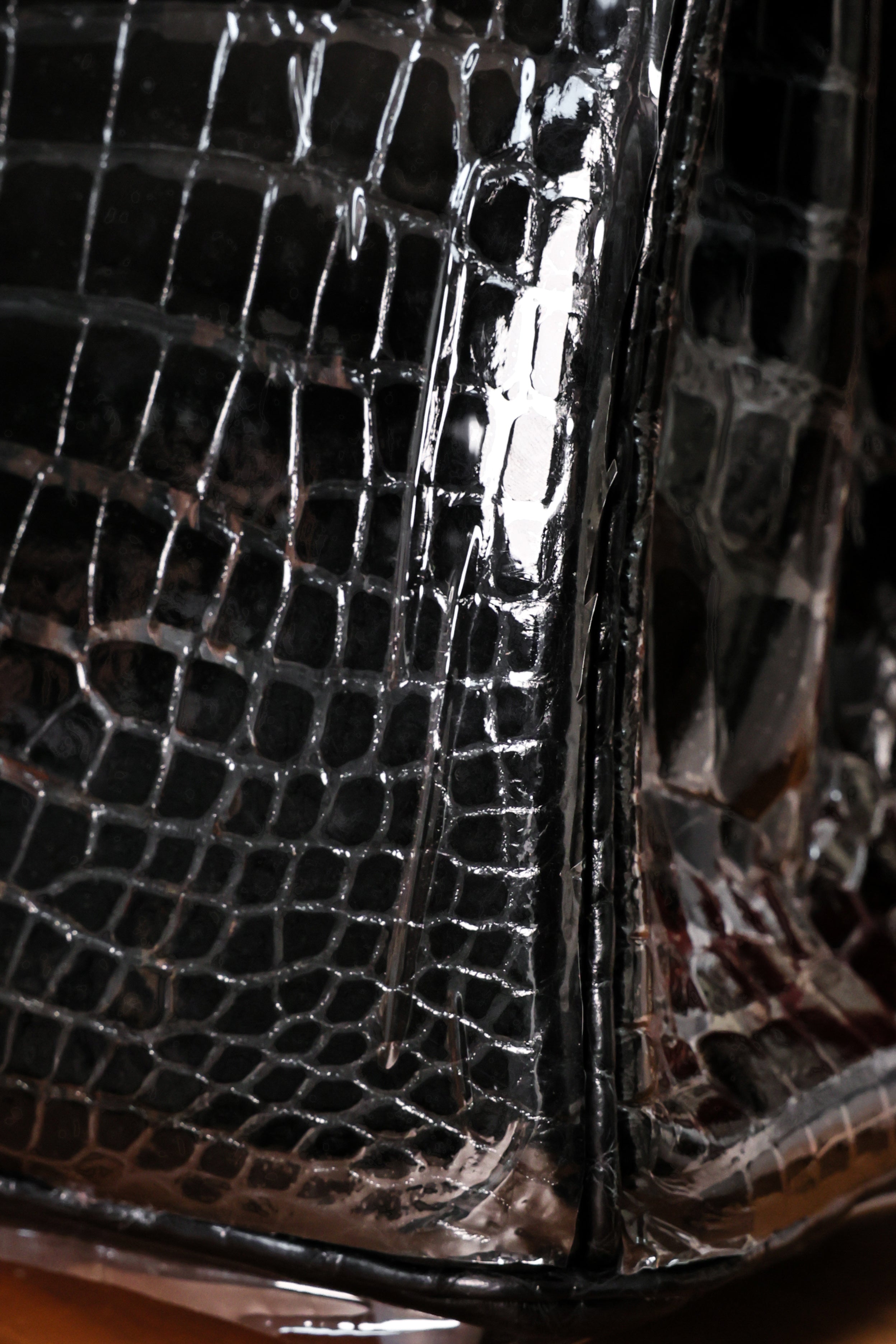 BK-2024 All Handmade Sliver Hardware Noir Bright surface American crocodile leather