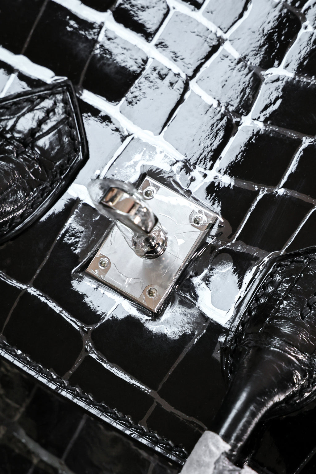 BK-2024 All Handmade Sliver Hardware Noir Bright surface American crocodile leather