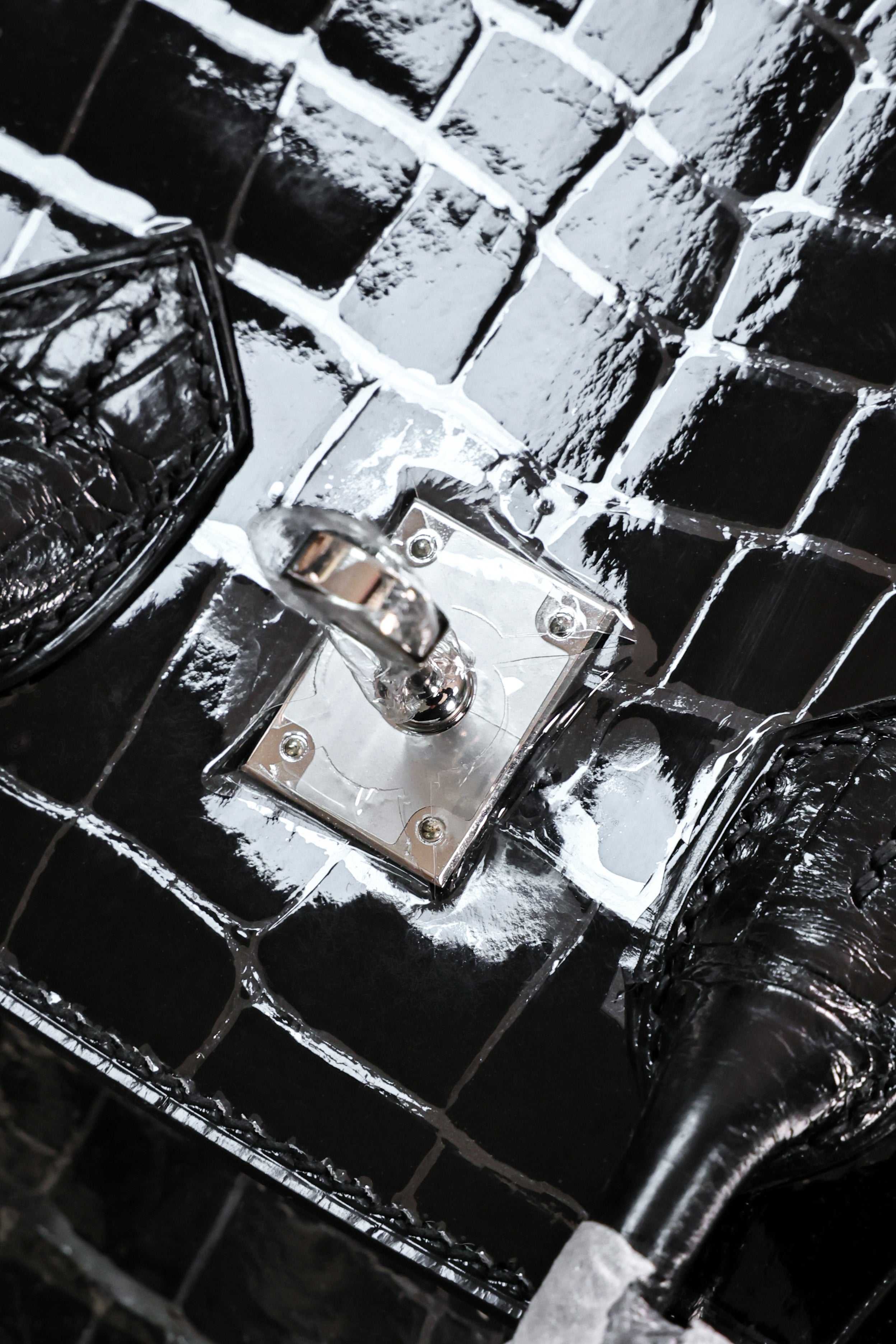 BK-2024 All Handmade Sliver Hardware Noir Bright surface American crocodile leather