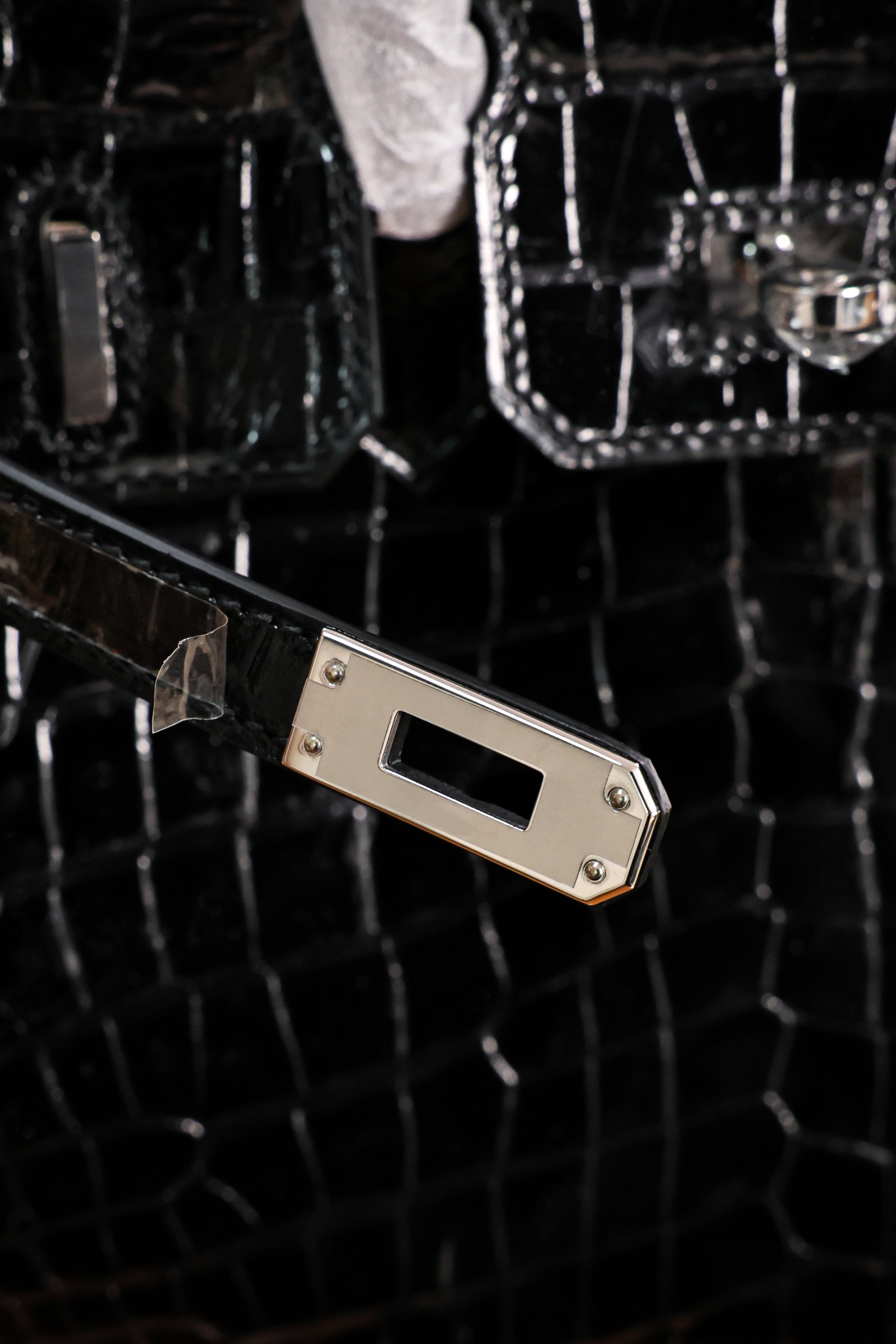 BK-2024 All Handmade Sliver Hardware Noir Bright surface American crocodile leather