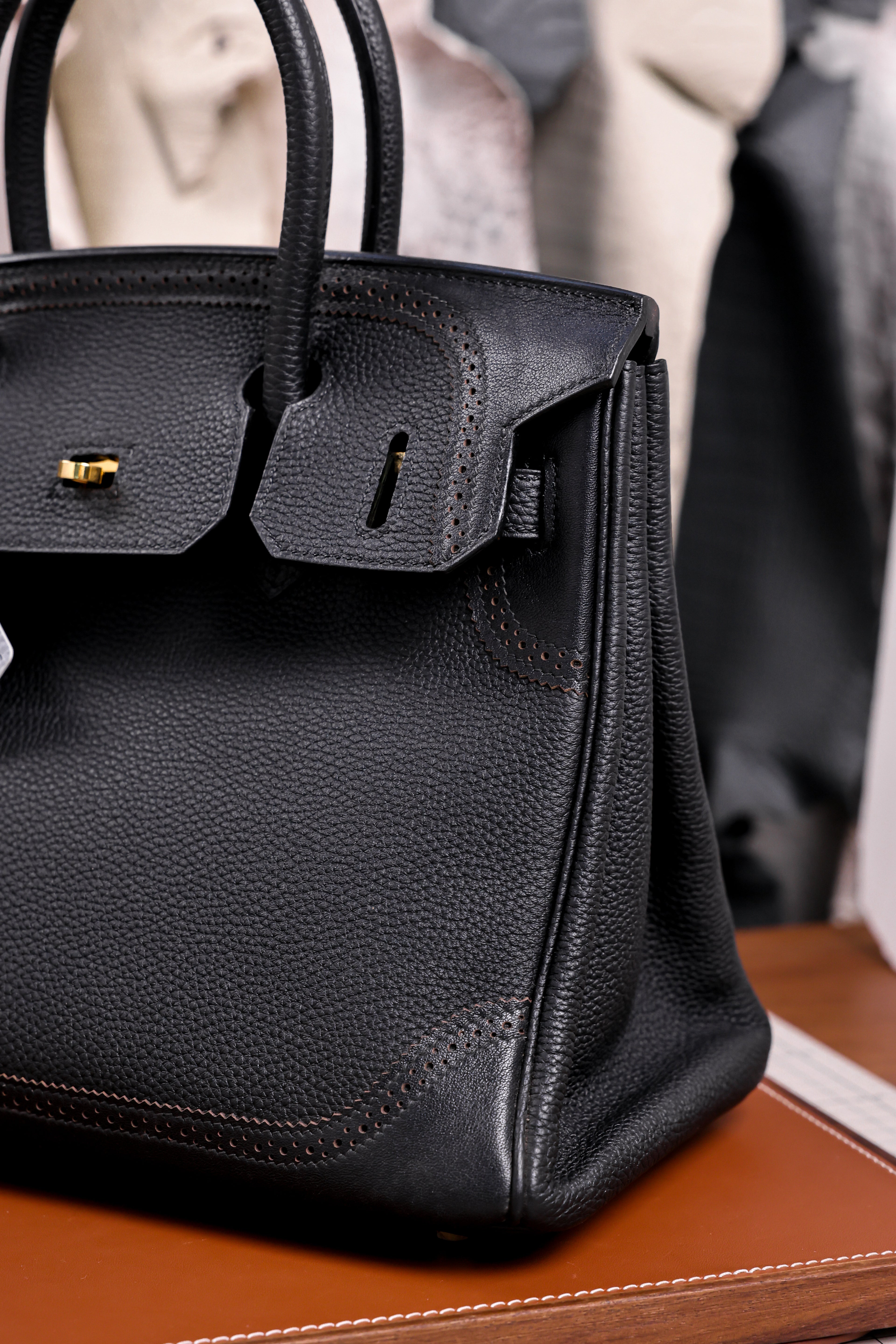 Birkin- All Handmade Golden / Sliver Noir  togo leather