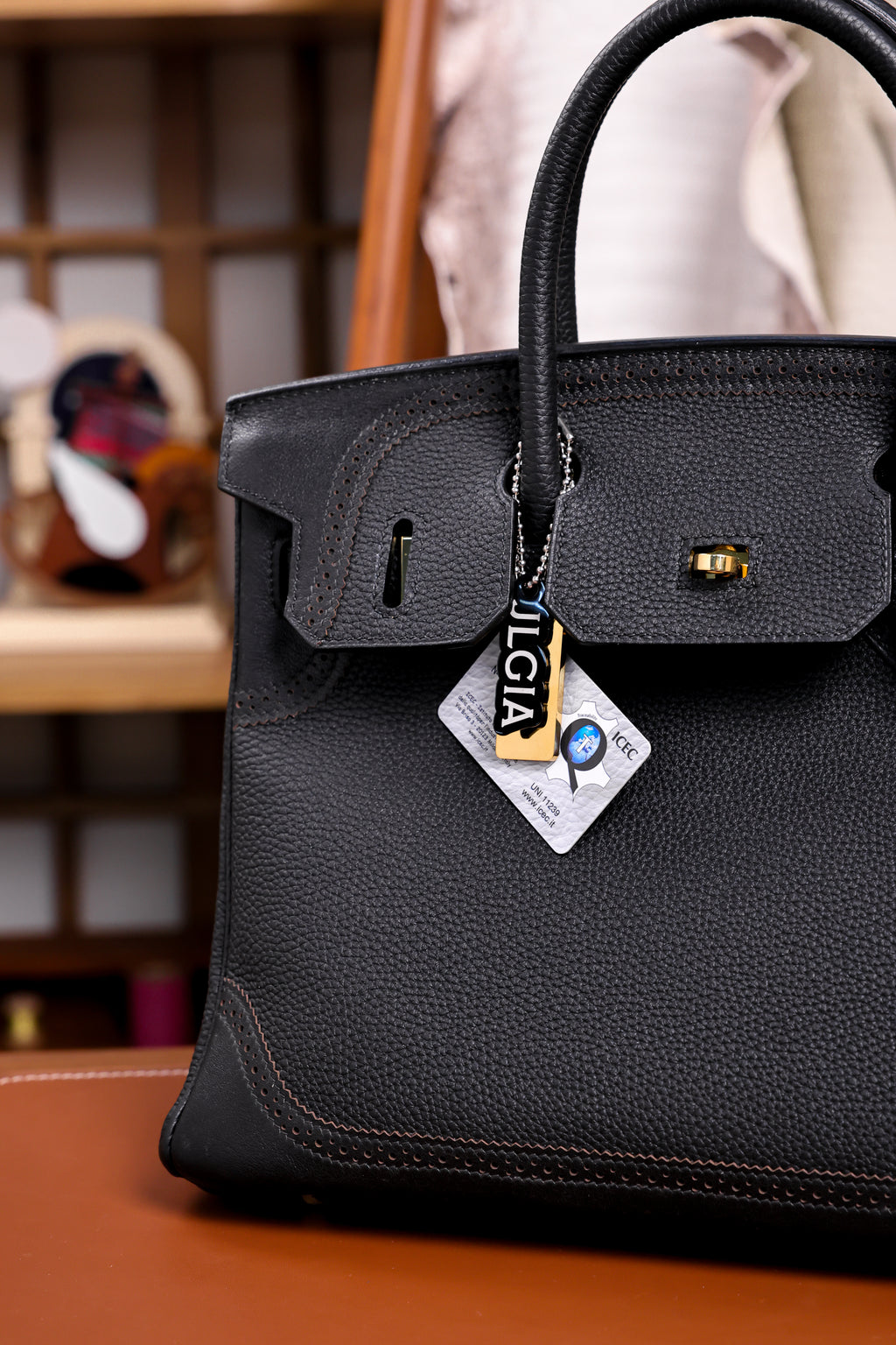 Birkin- All Handmade Golden / Sliver Noir  togo leather