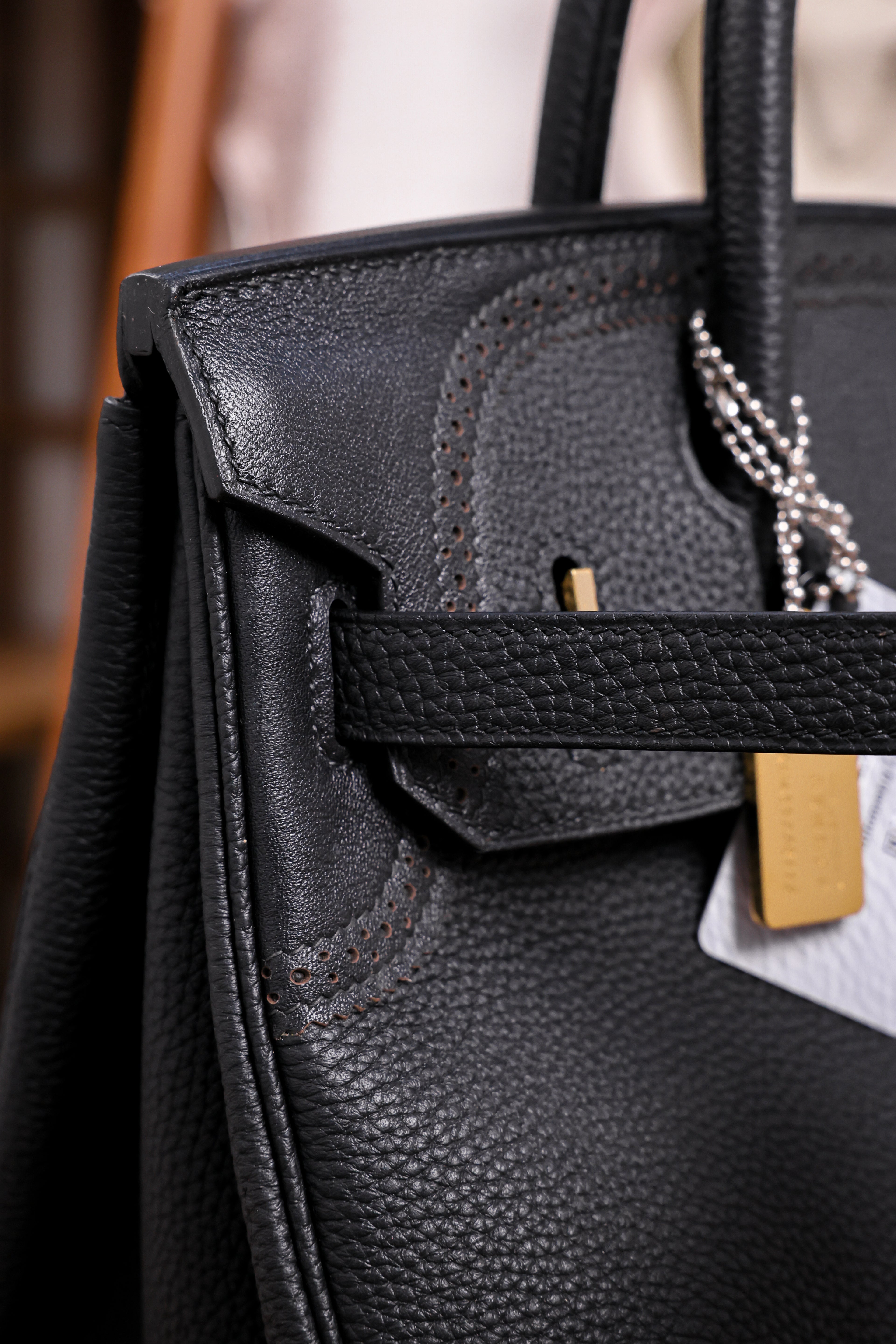 Birkin- All Handmade Golden / Sliver Noir  togo leather