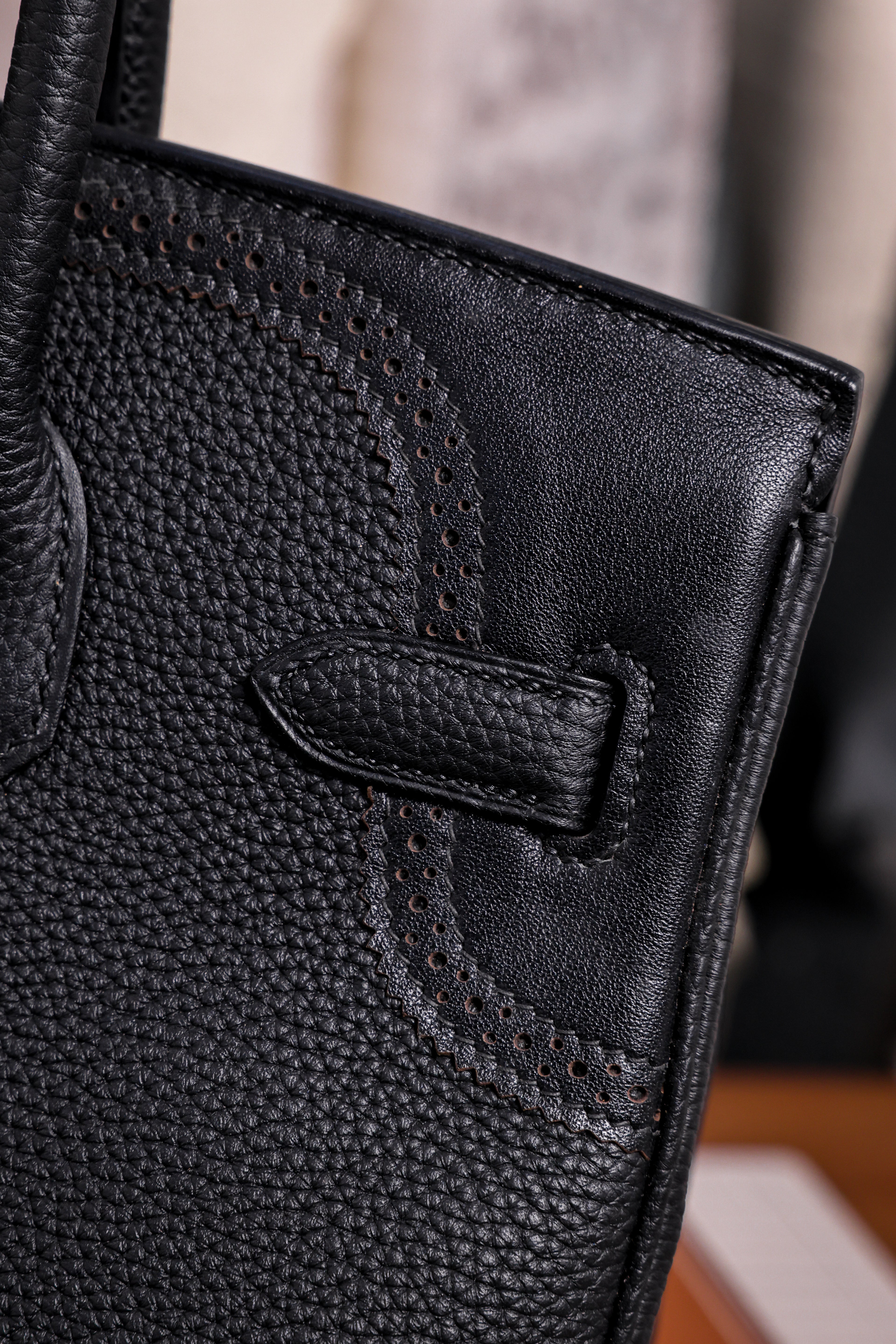 Birkin- All Handmade Golden / Sliver Noir  togo leather