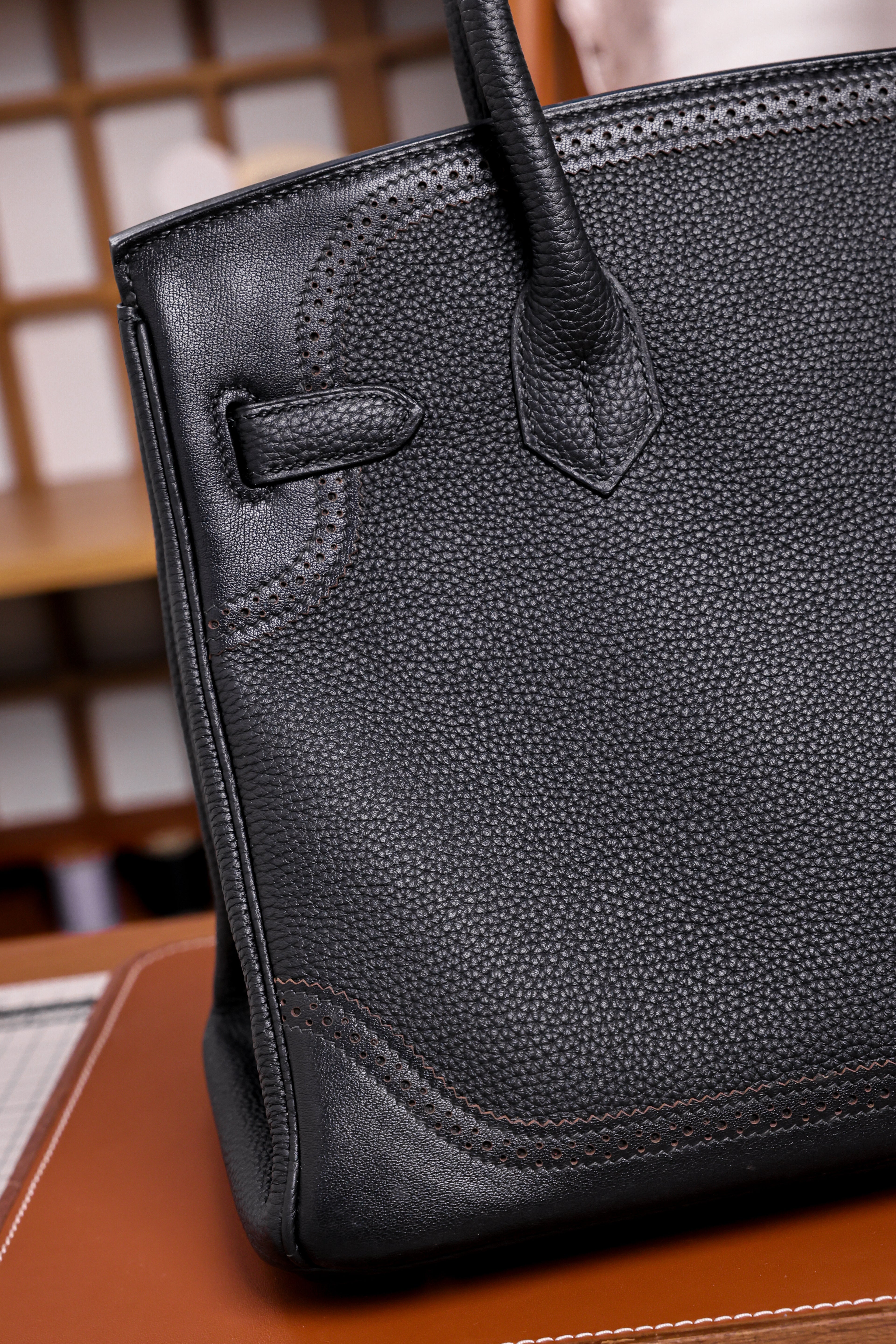 Birkin- All Handmade Golden / Sliver Noir  togo leather