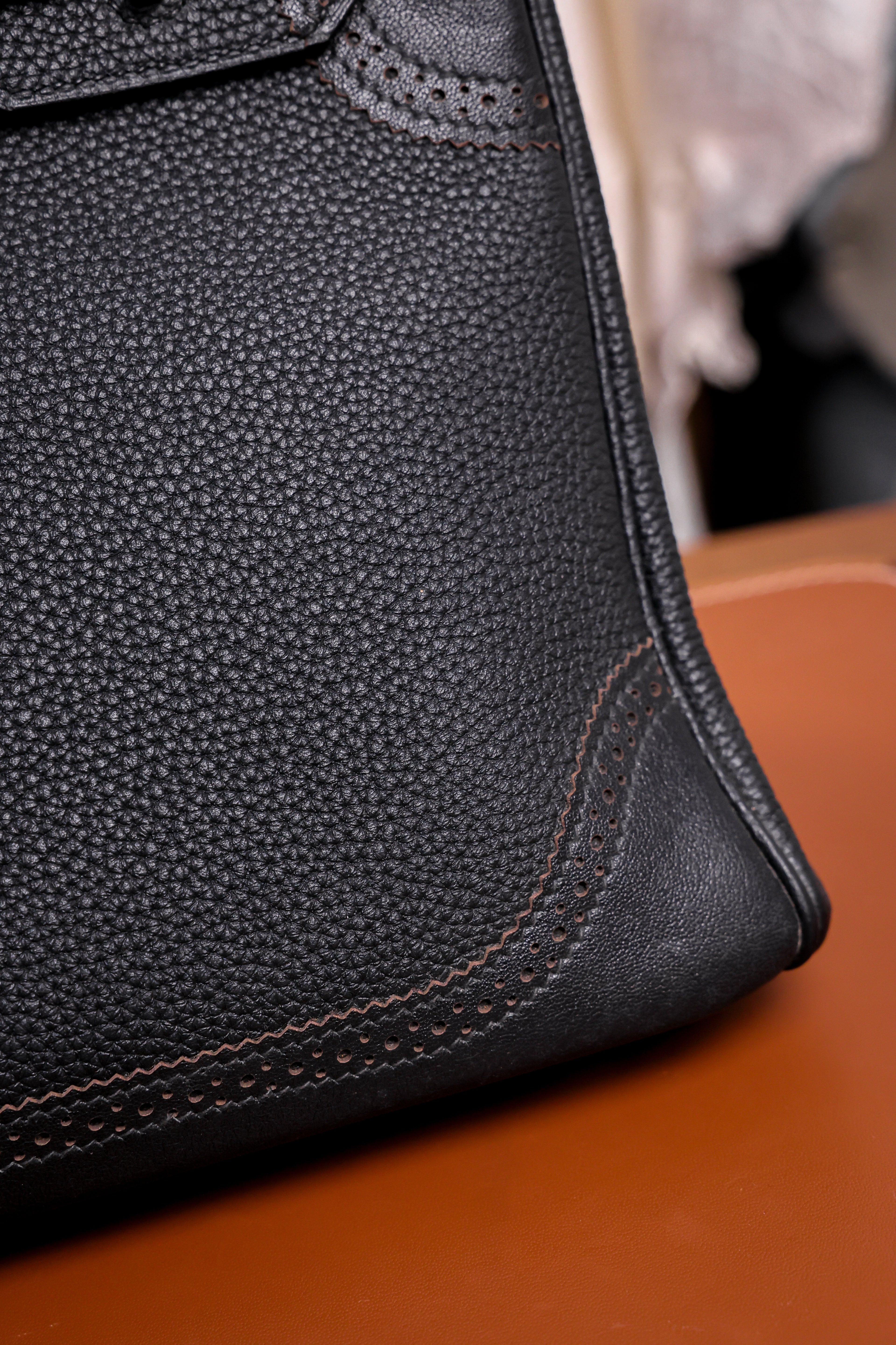 Birkin- All Handmade Golden / Sliver Noir  togo leather