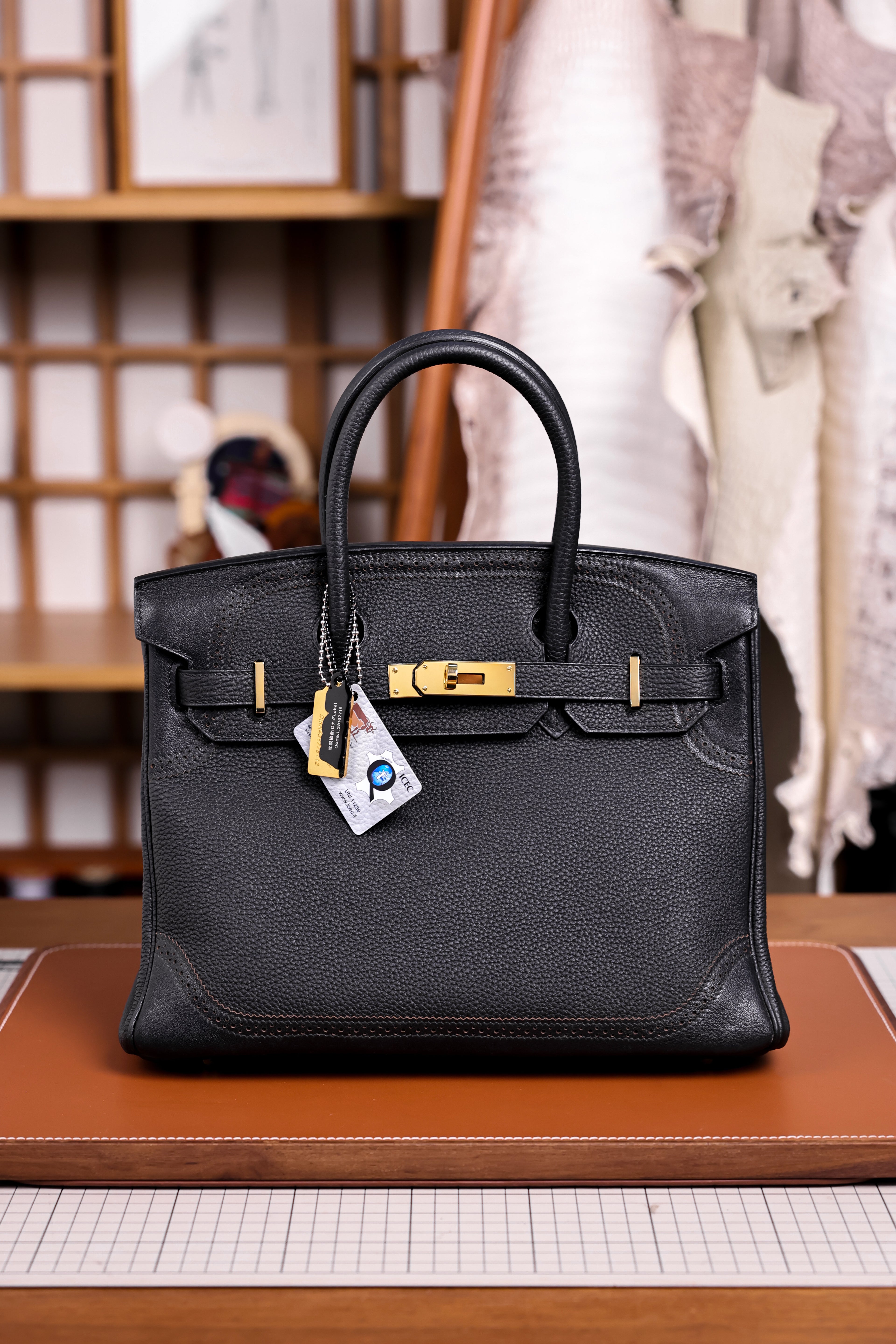 Birkin- All Handmade Golden / Sliver Noir  togo leather