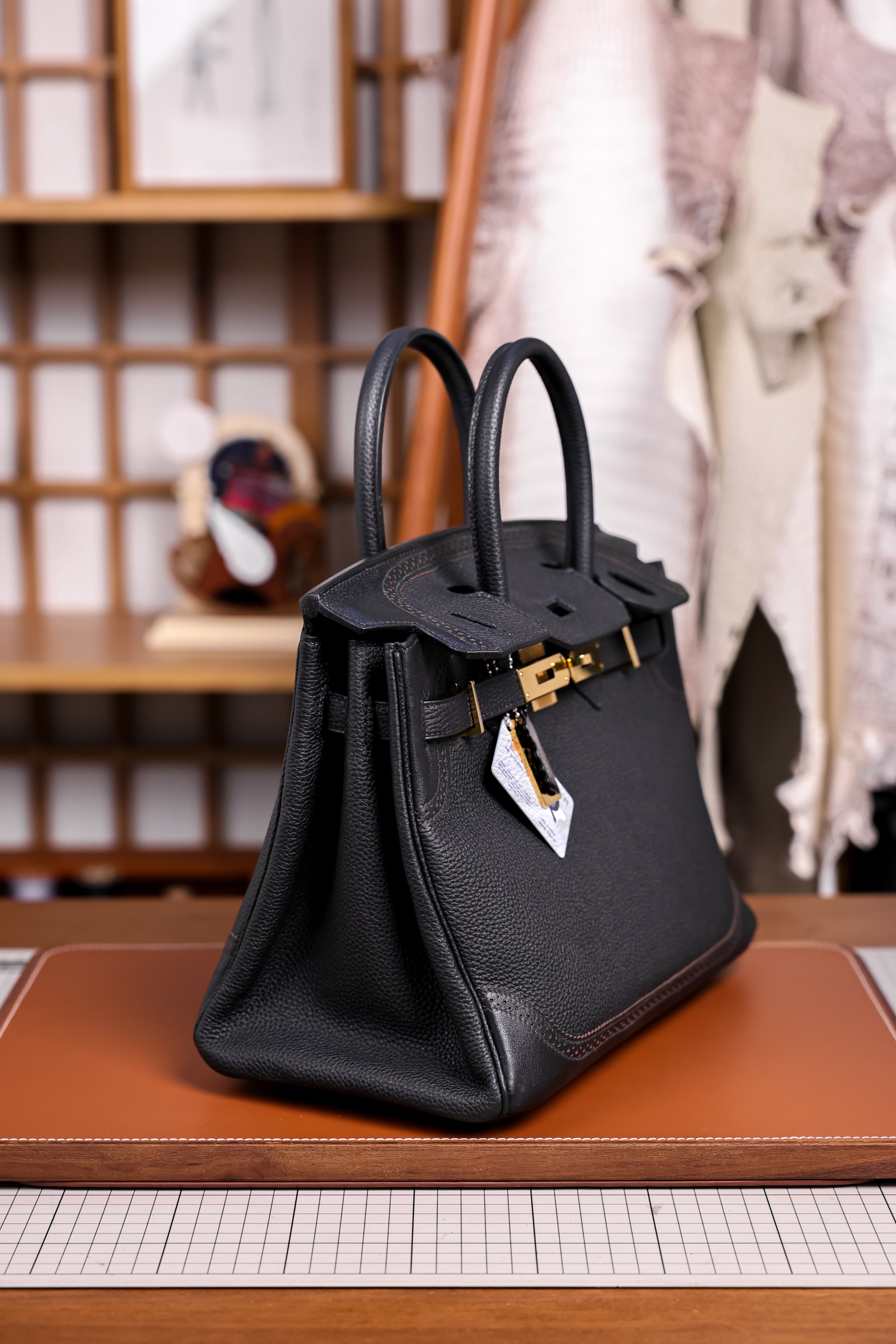 Birkin- All Handmade Golden / Sliver Noir  togo leather