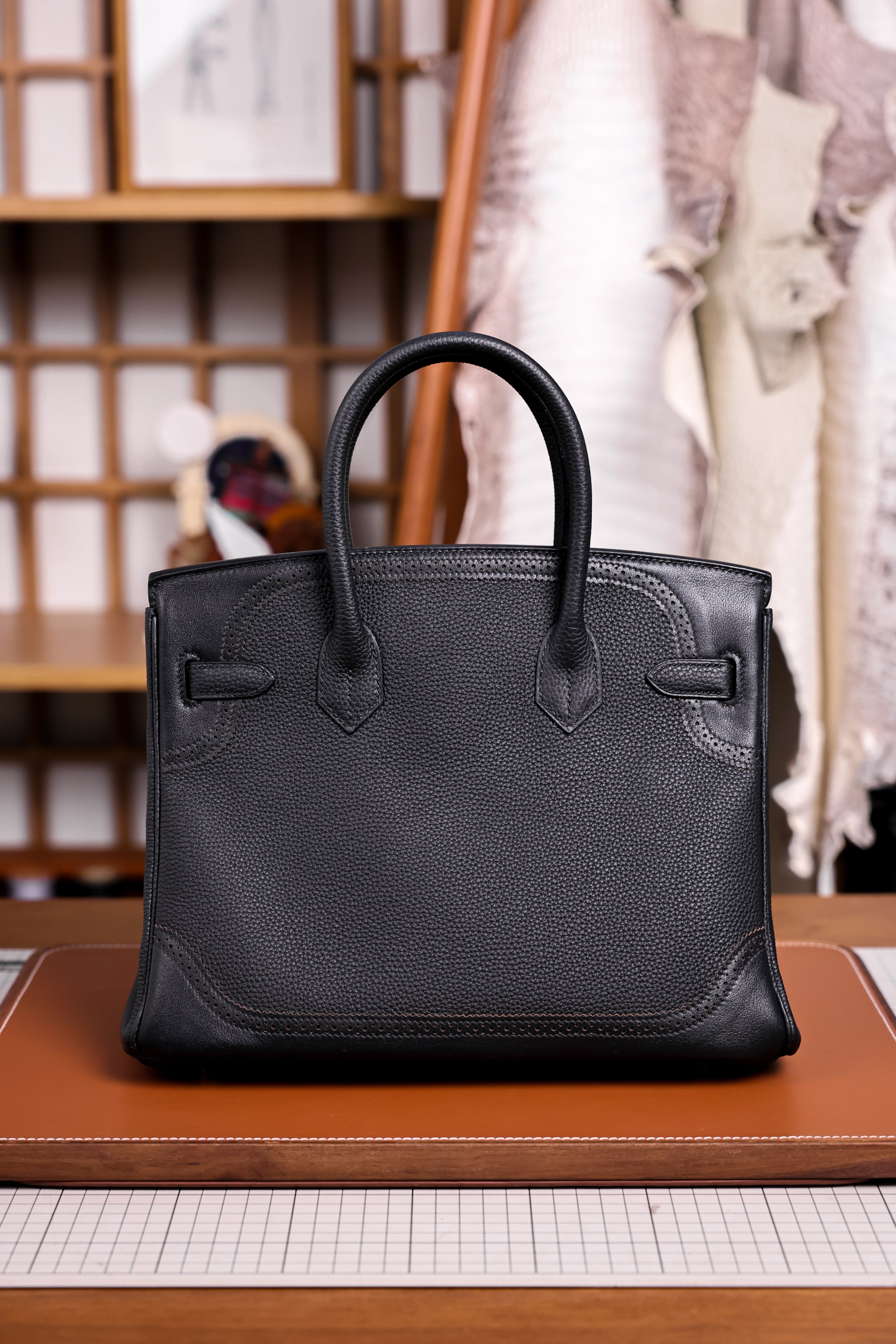 Birkin- All Handmade Golden / Sliver Noir  togo leather