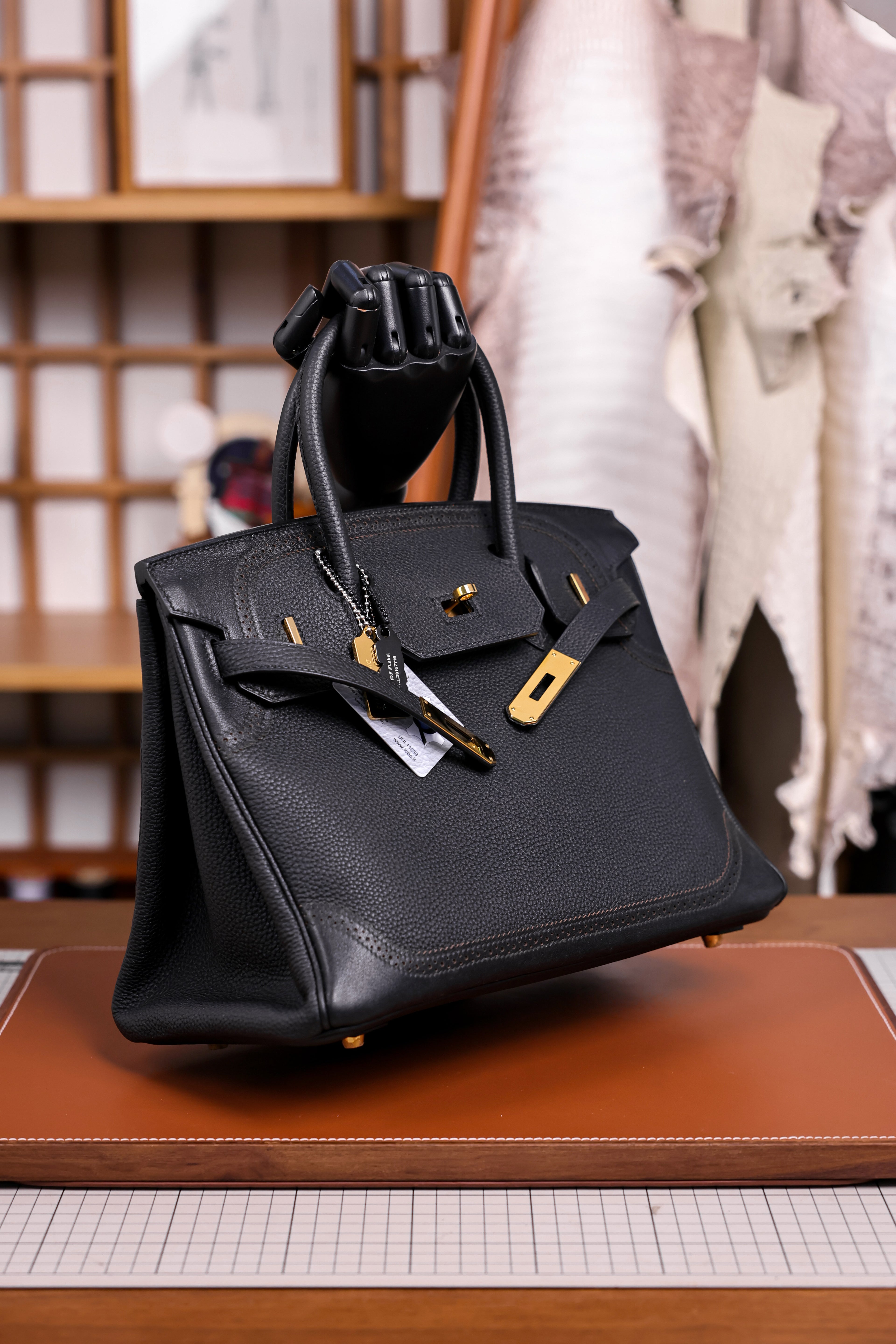 Birkin- All Handmade Golden / Sliver Noir  togo leather