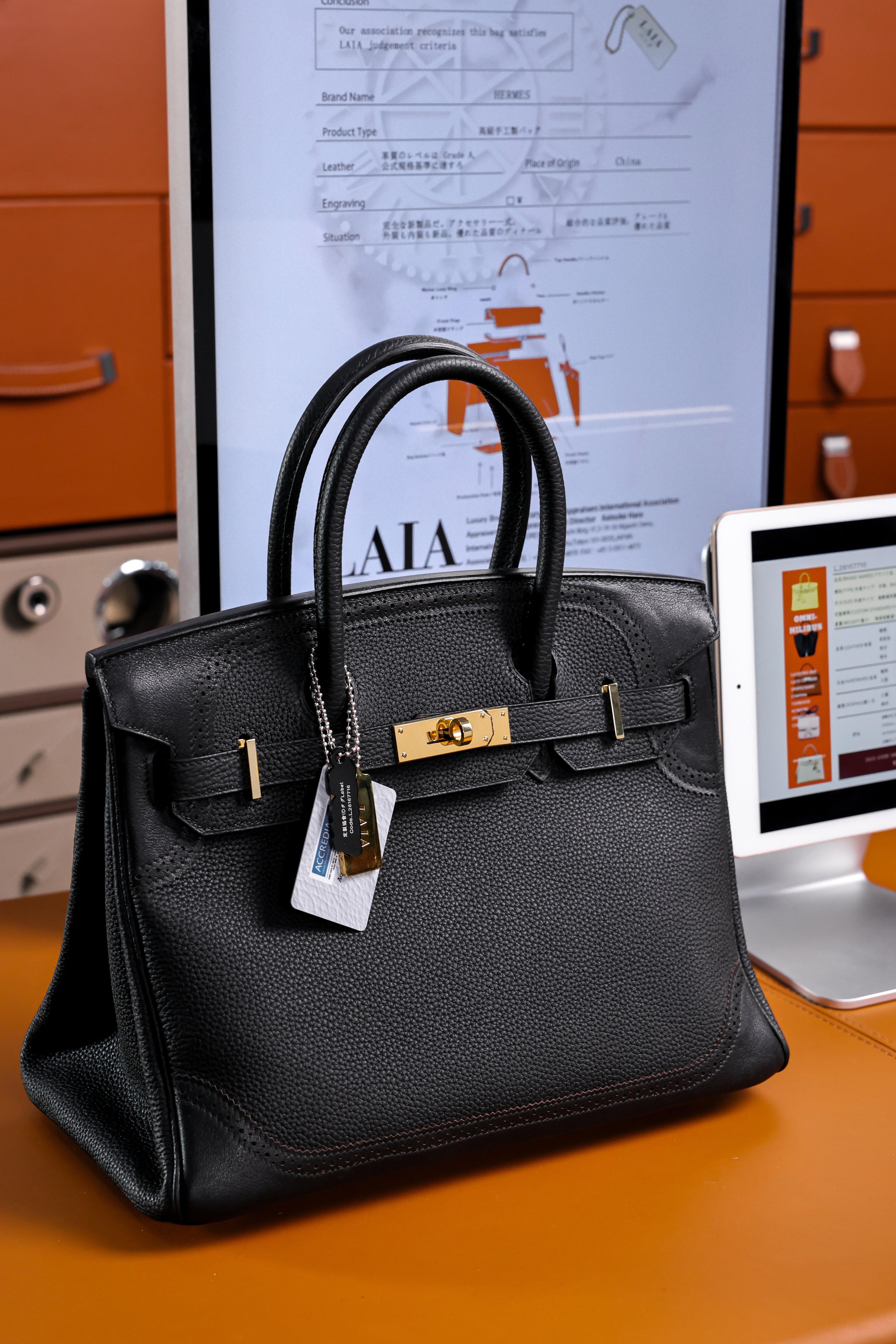 Birkin- All Handmade Golden / Sliver Noir  togo leather