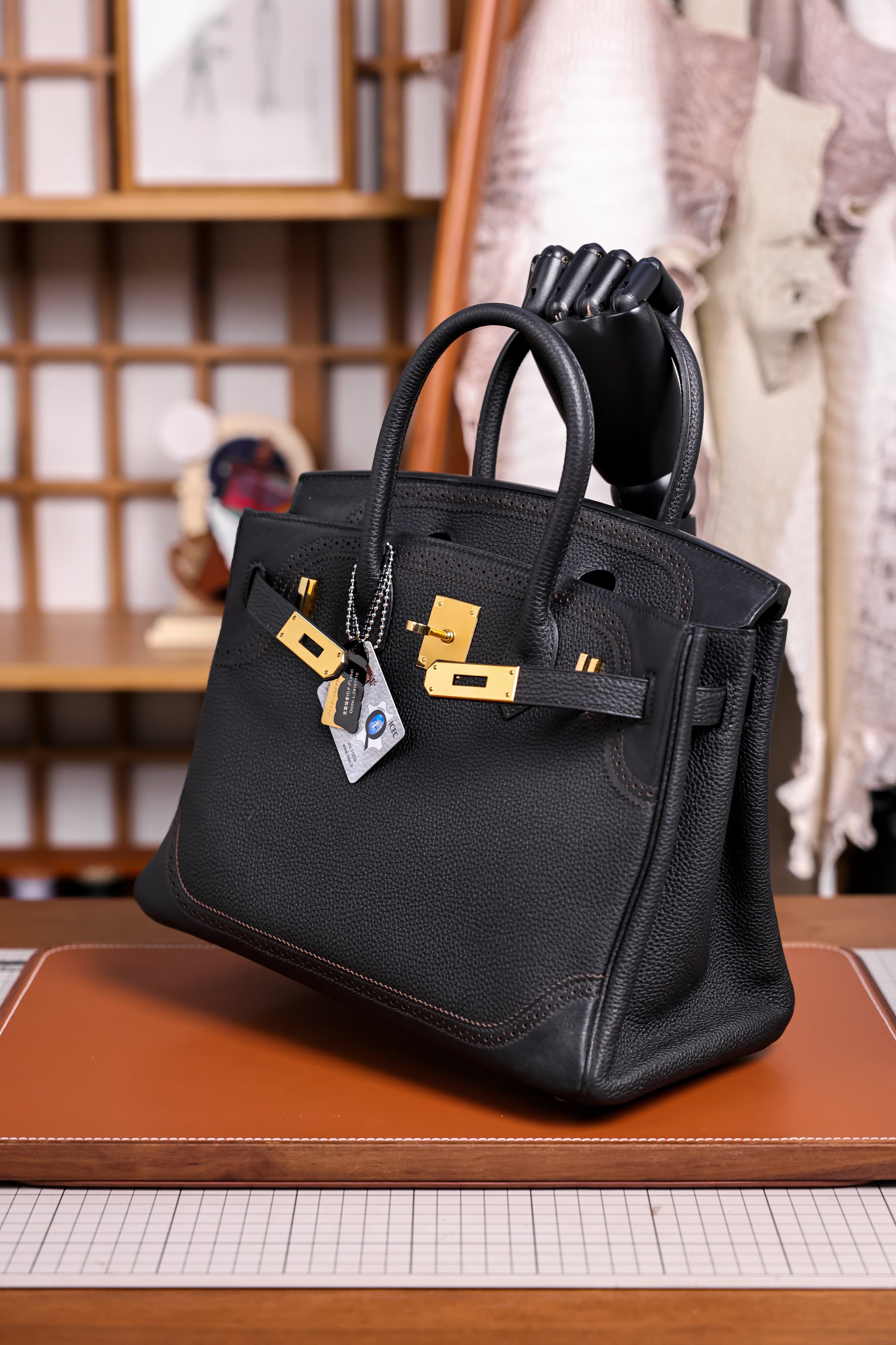 Birkin- All Handmade Golden / Sliver Noir  togo leather