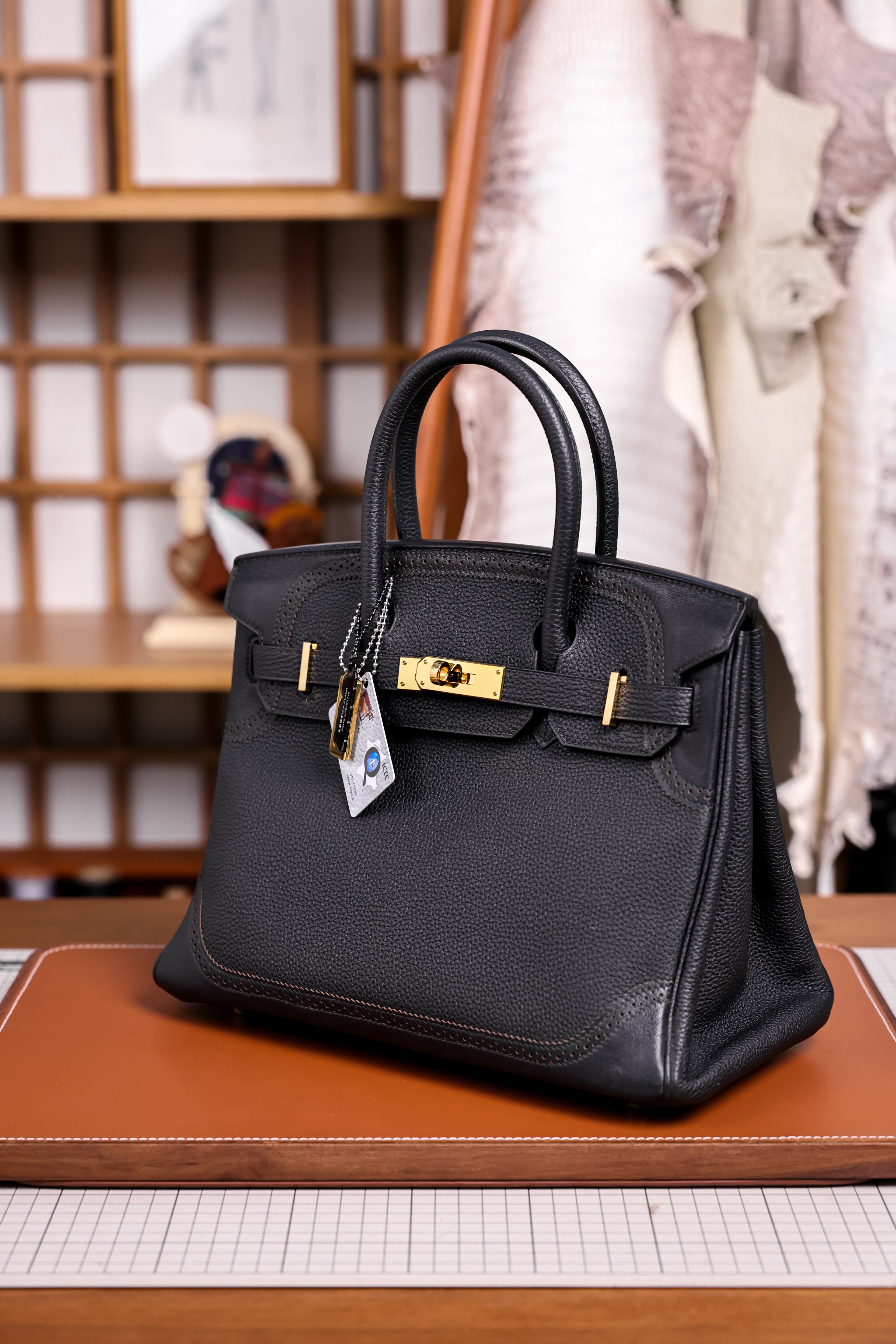 Birkin- All Handmade Golden / Sliver Noir  togo leather