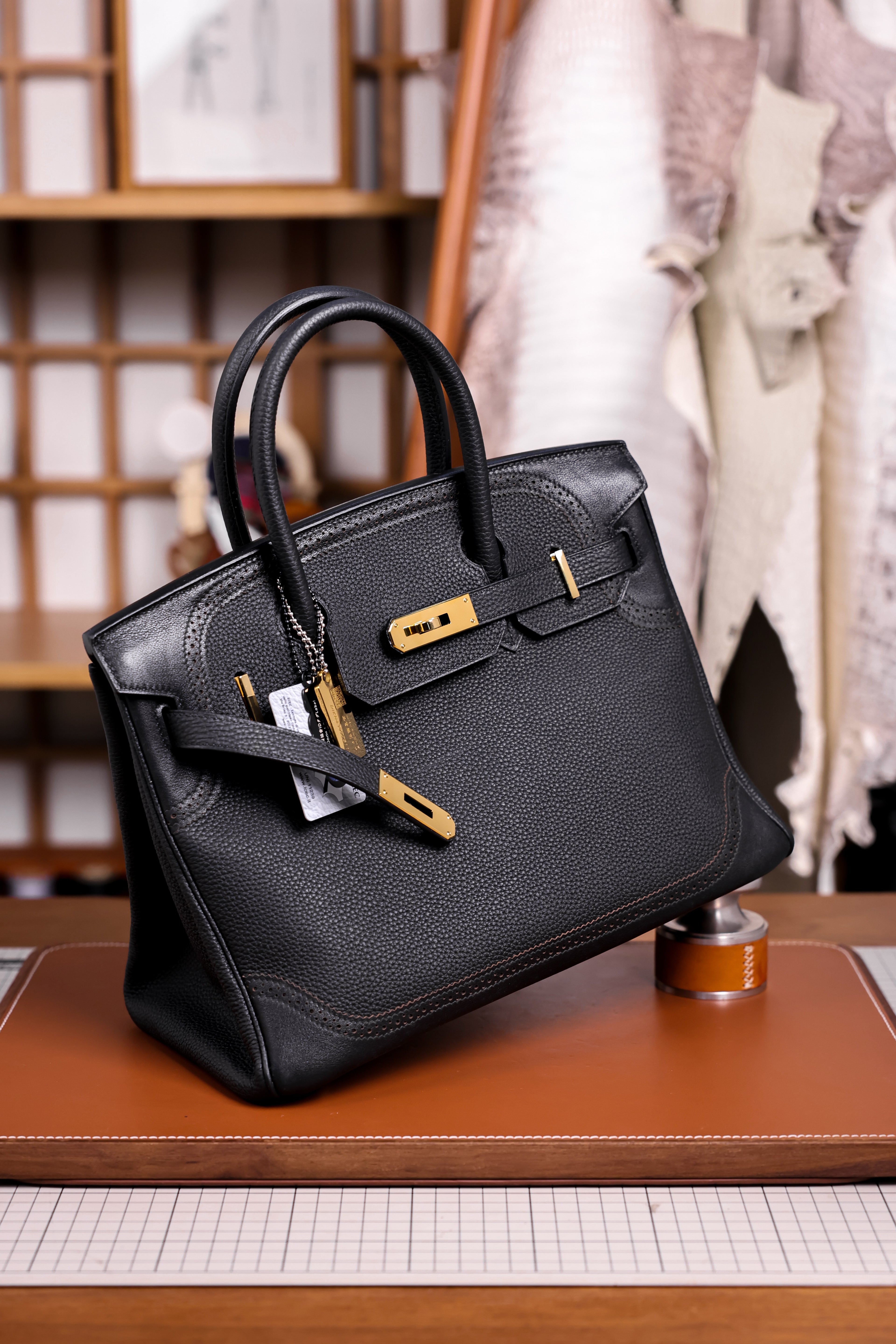 Birkin- All Handmade Golden / Sliver Noir  togo leather