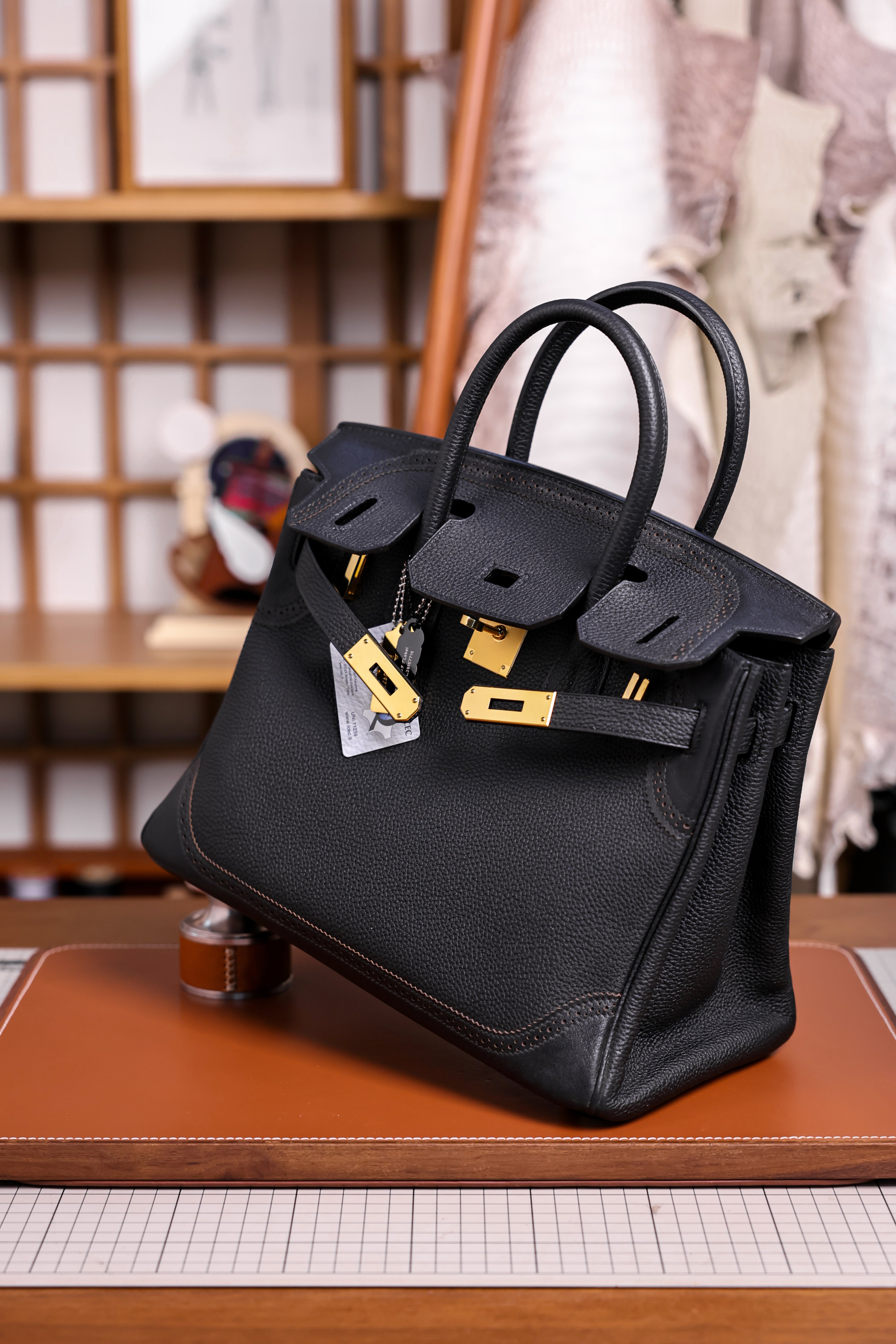 Birkin- All Handmade Golden / Sliver Noir  togo leather