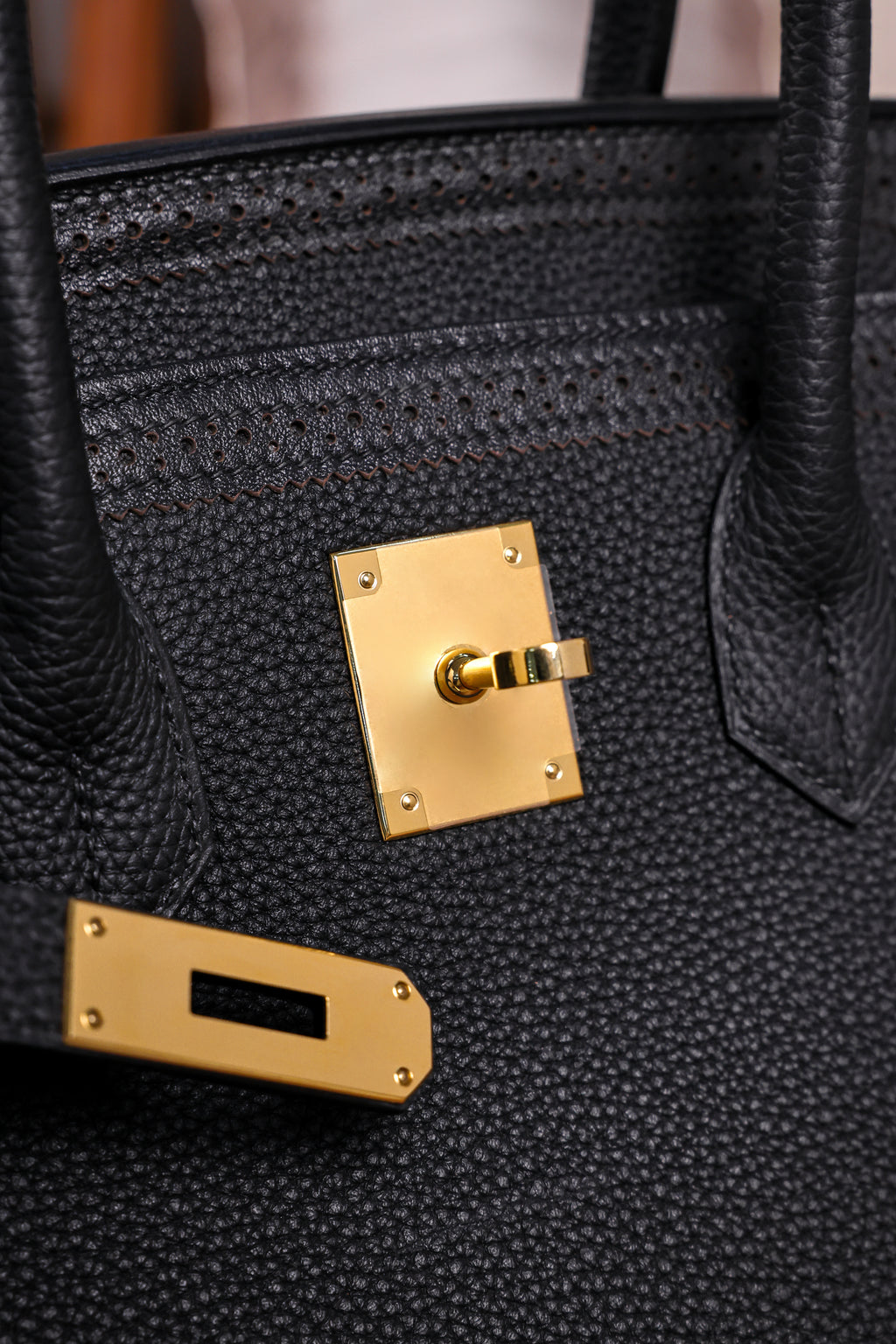 Birkin- All Handmade Golden / Sliver Noir  togo leather