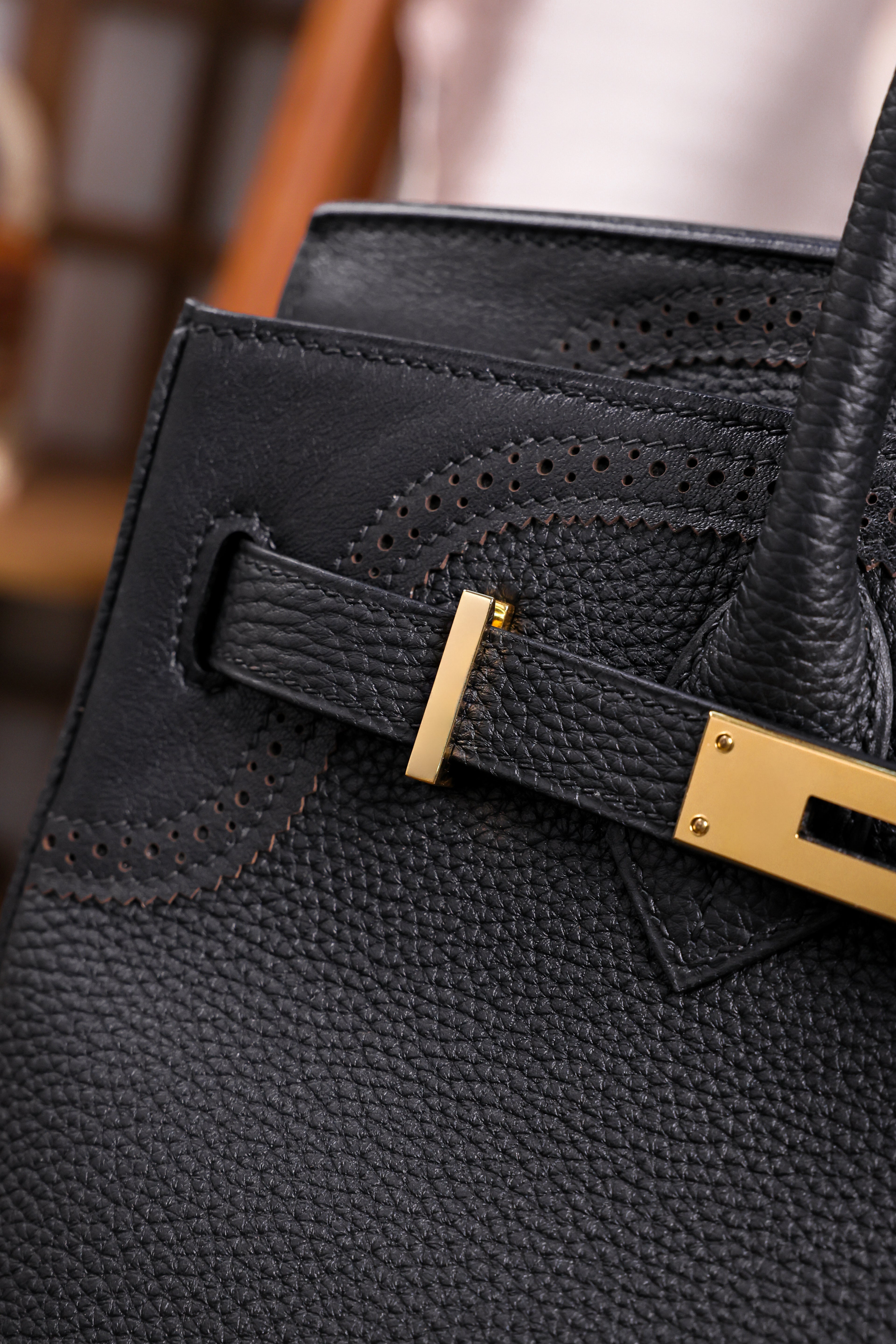 Birkin- All Handmade Golden / Sliver Noir  togo leather