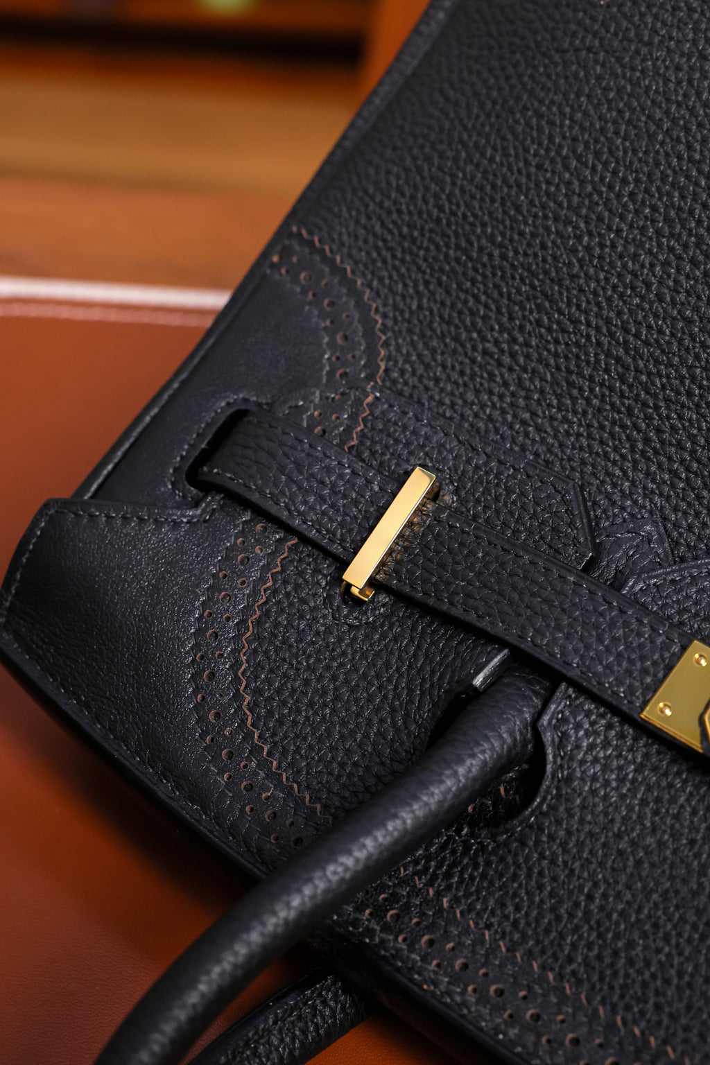 Birkin- All Handmade Golden / Sliver Noir  togo leather