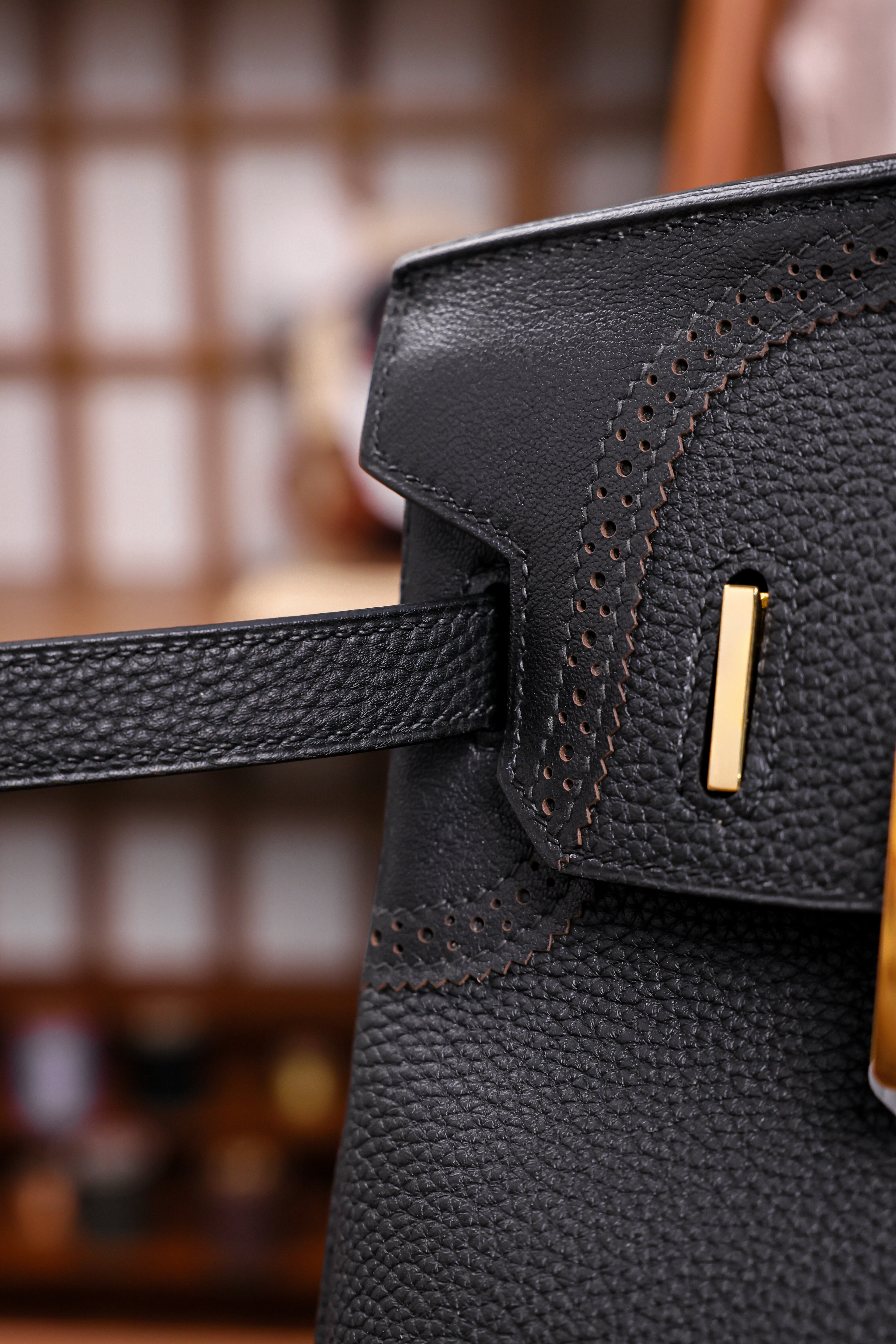 Birkin- All Handmade Golden / Sliver Noir  togo leather