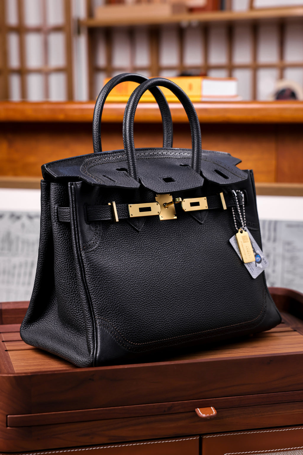 Birkin- All Handmade Golden / Sliver Noir  togo leather