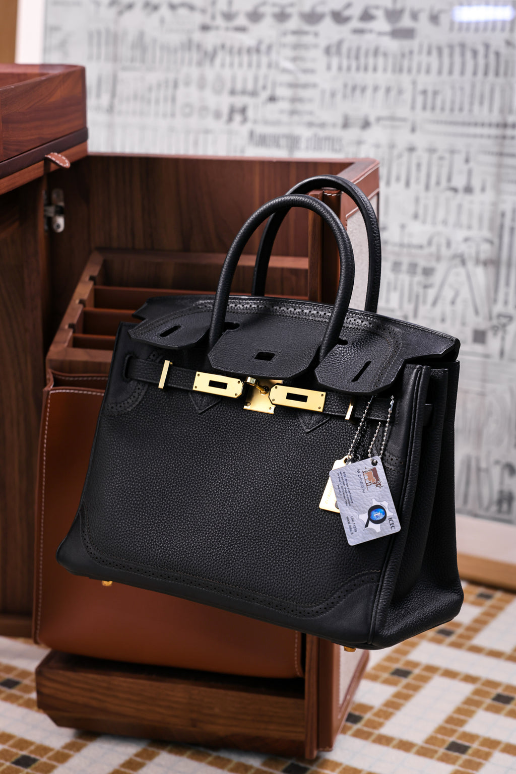 Birkin- All Handmade Golden / Sliver Noir  togo leather