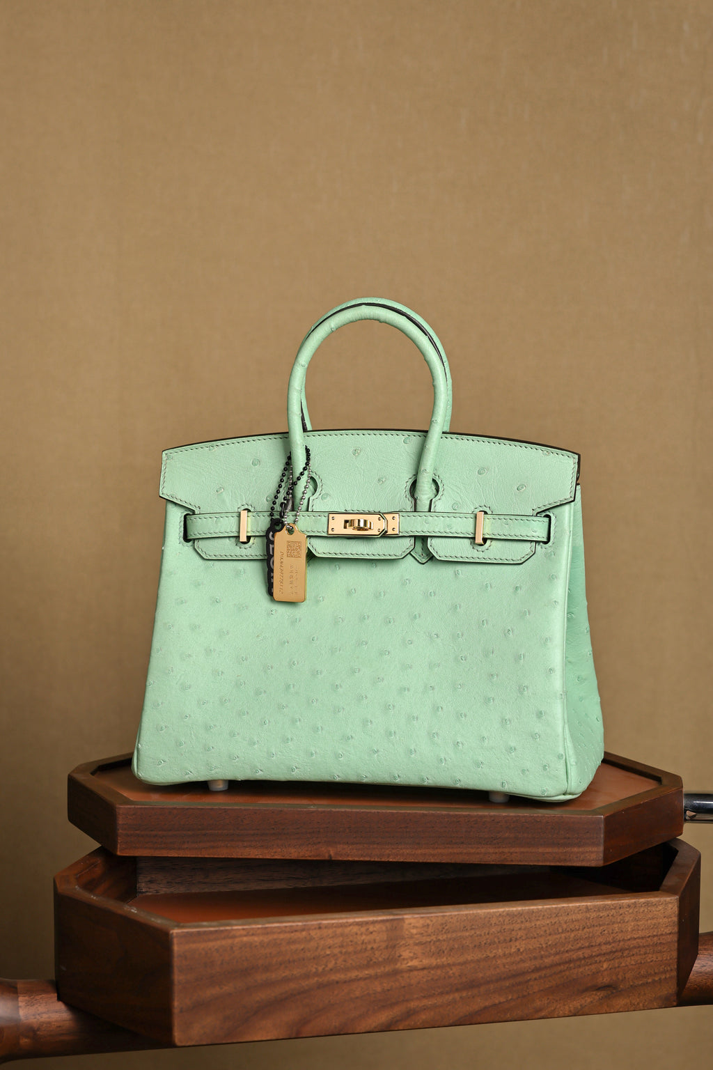 Birkin- All Handmade Golden / Sliver  Avocado green Ostrich leather