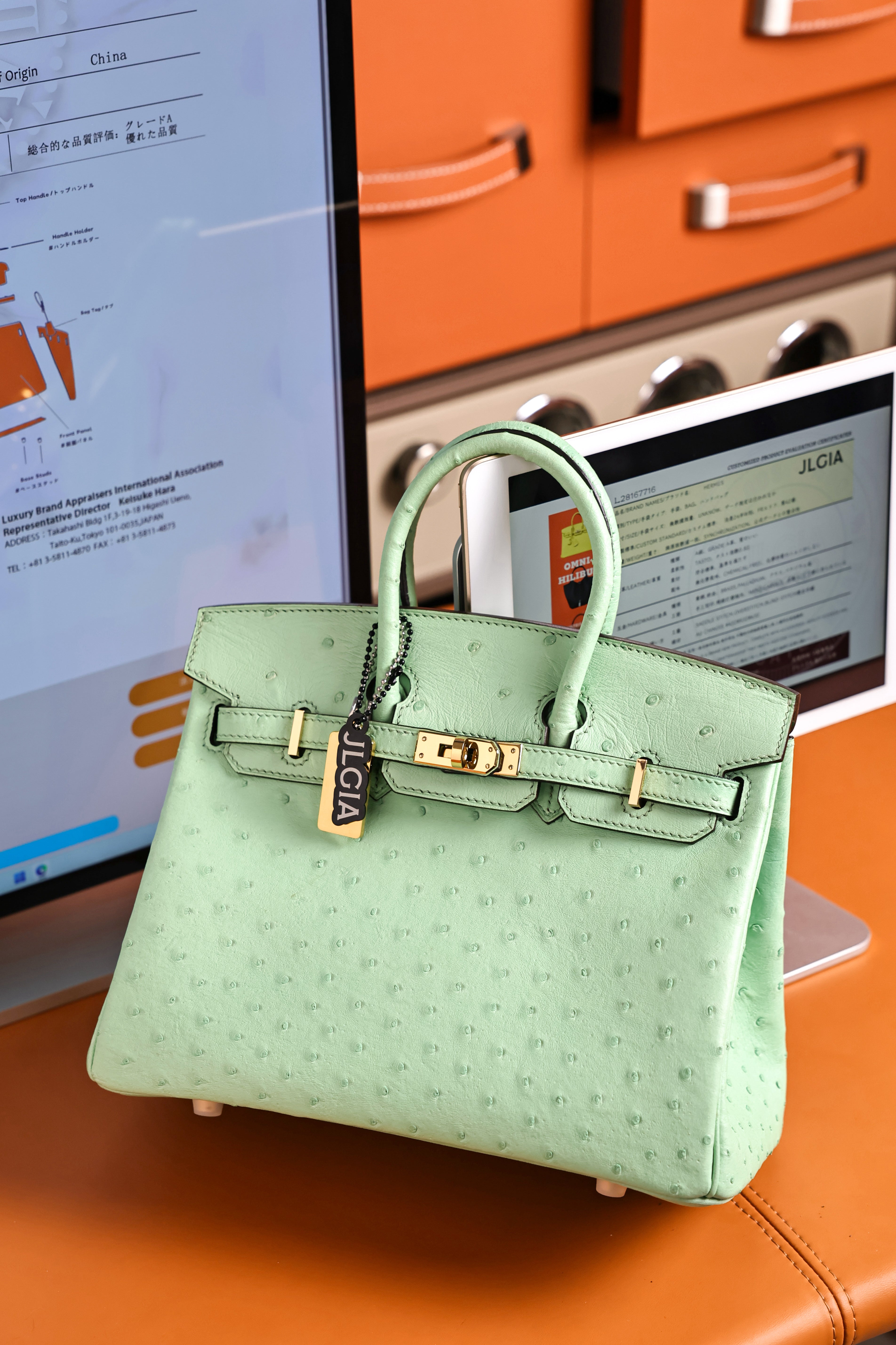 Birkin- All Handmade Golden / Sliver  Avocado green Ostrich leather