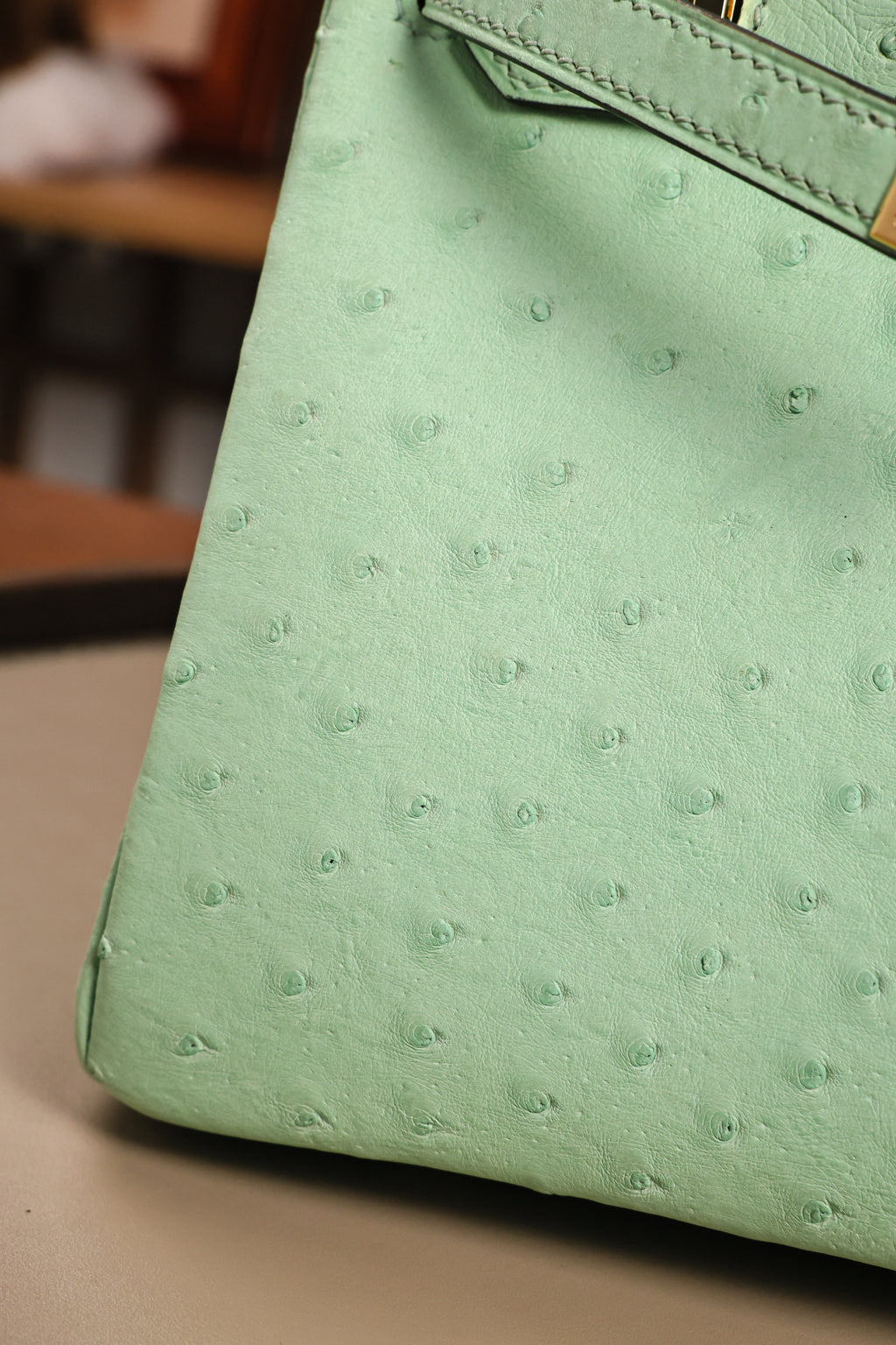 Birkin- All Handmade Golden / Sliver  Avocado green Ostrich leather