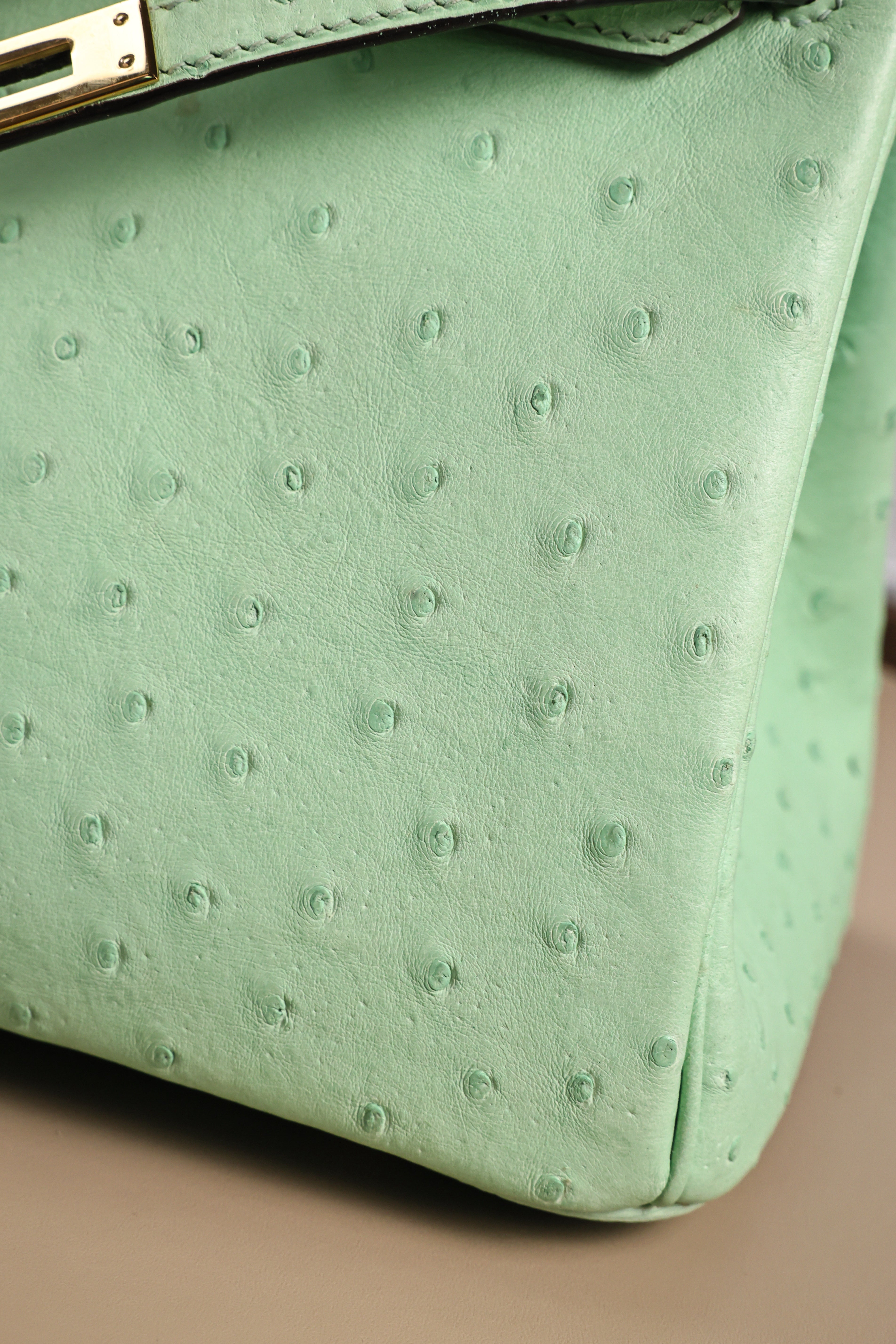 Birkin- All Handmade Golden / Sliver  Avocado green Ostrich leather