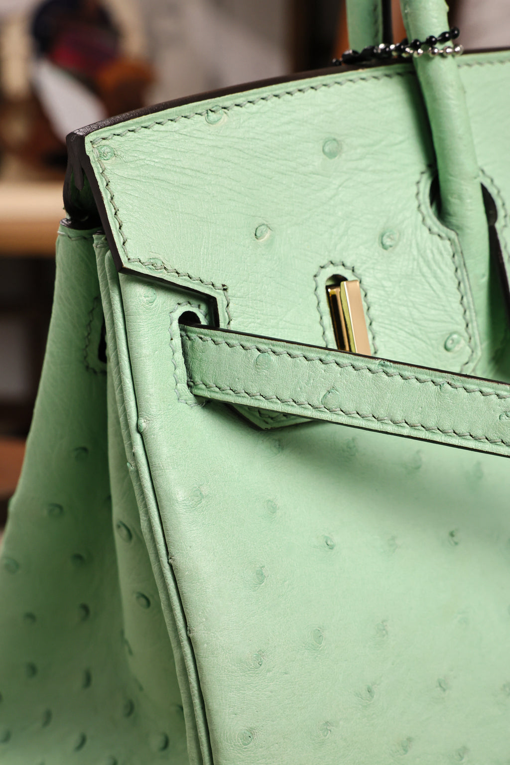 Birkin- All Handmade Golden / Sliver  Avocado green Ostrich leather
