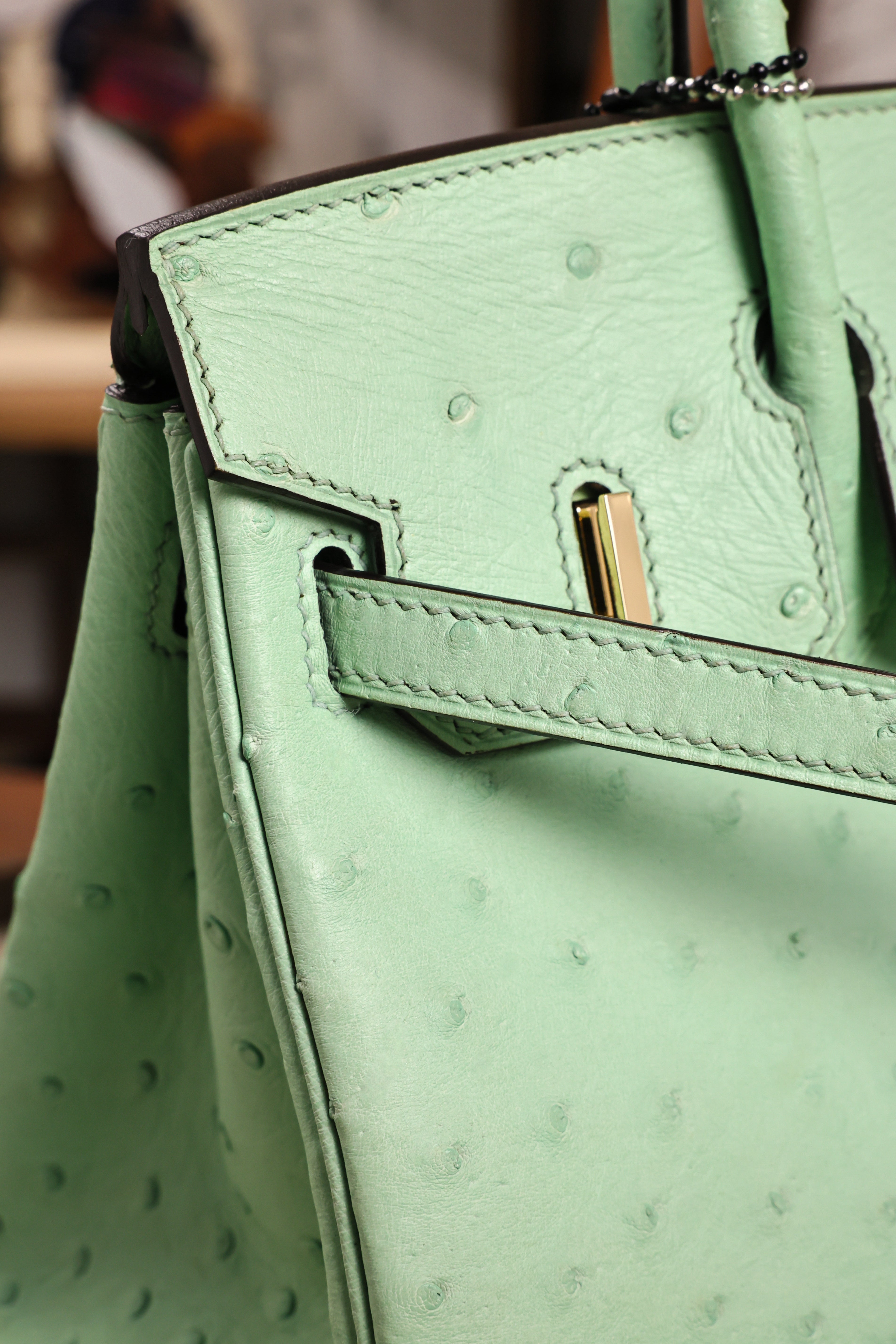 Birkin- All Handmade Golden / Sliver  Avocado green Ostrich leather