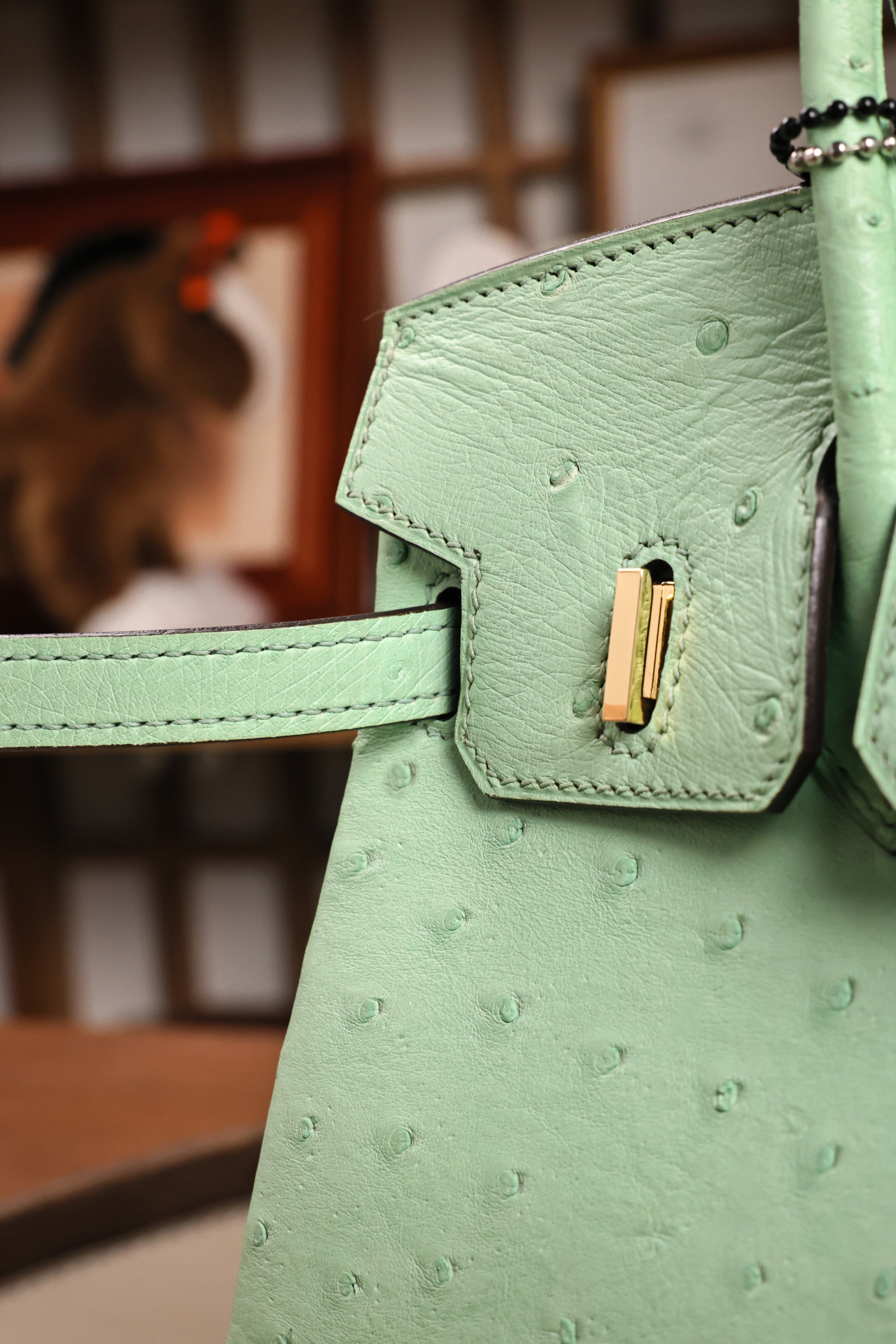 Birkin- All Handmade Golden / Sliver  Avocado green Ostrich leather